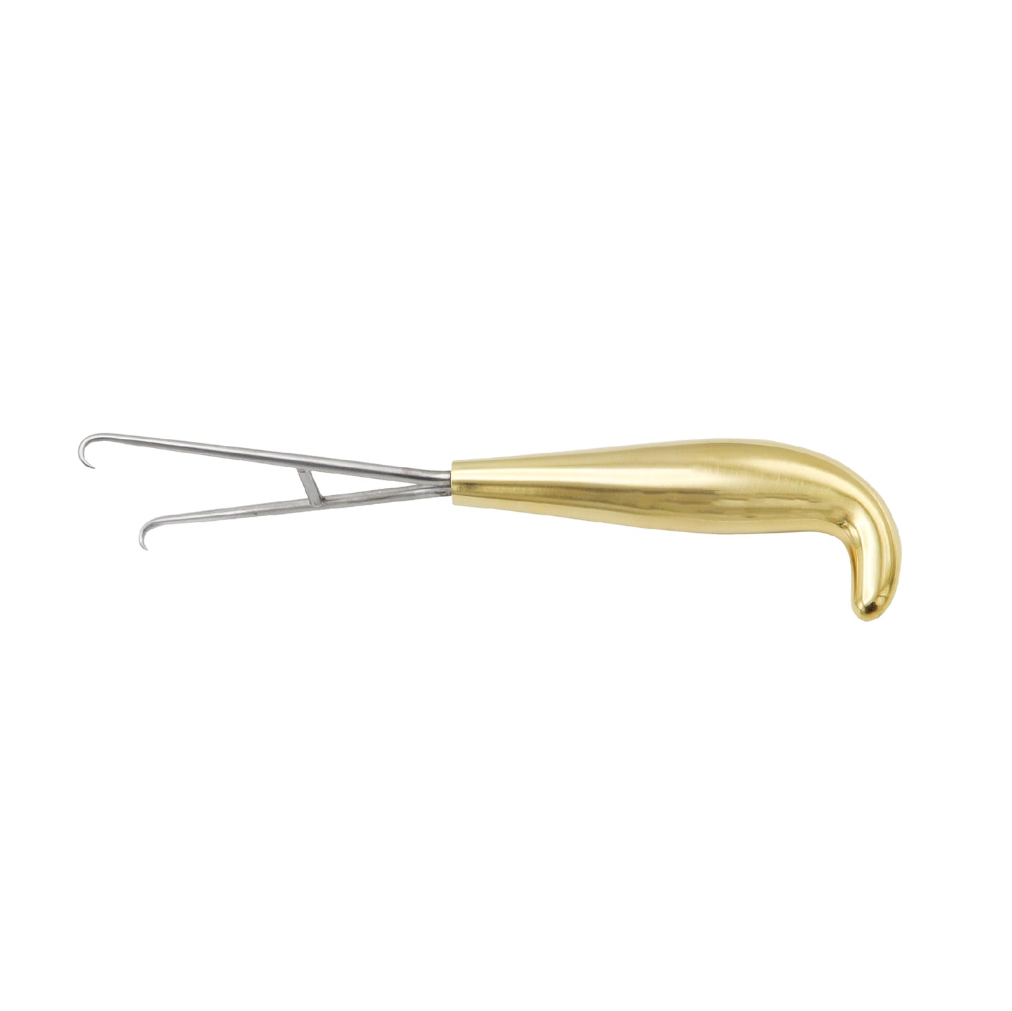 A Berens Mastectomy Skin Flap Surgical Retractor with a dual-pronged stainless steel tip and an ergonomic gold-plated handle.