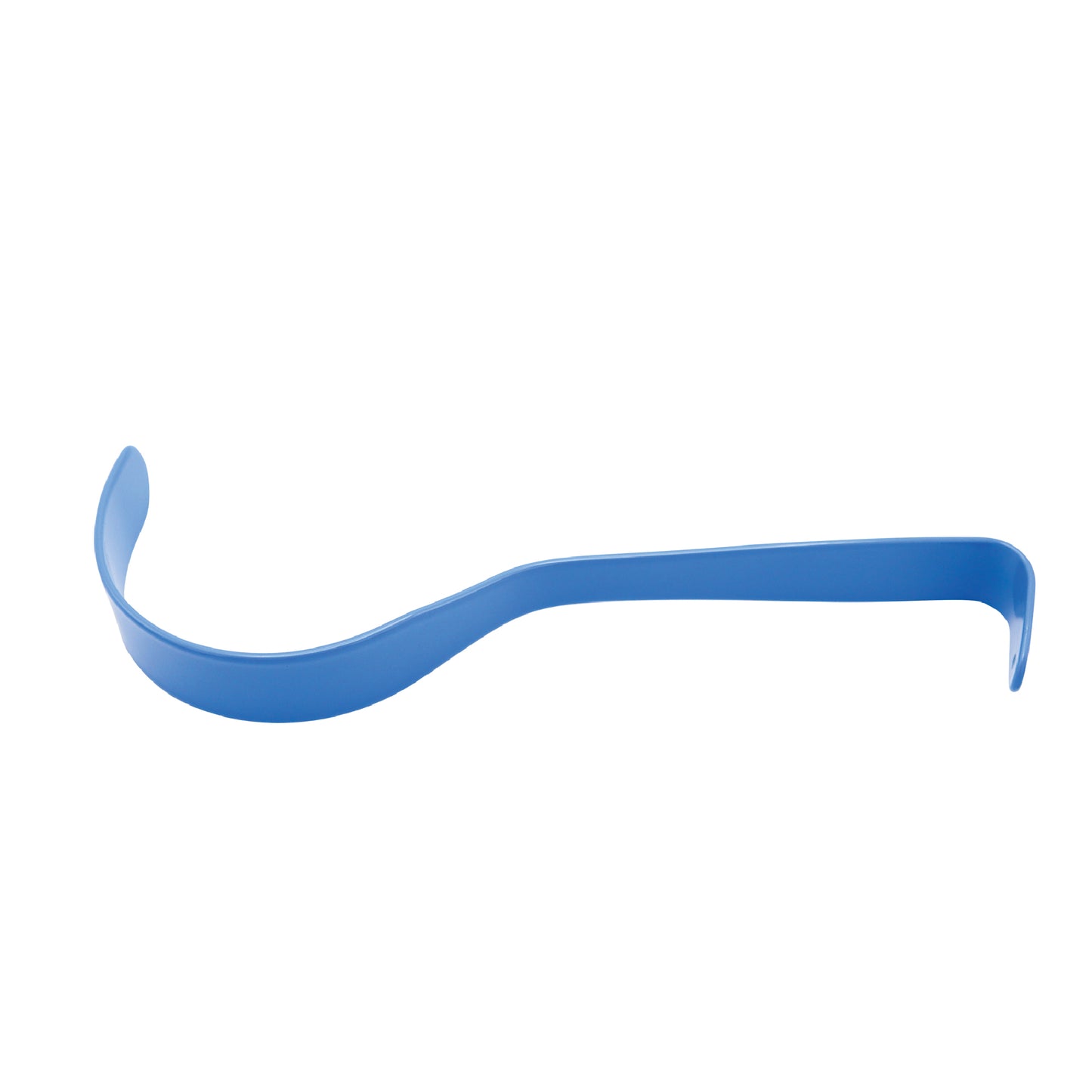 A blue insulated Deaver retractor with a curved blade and ergonomic handle, designed for deep tissue and organ retraction in electrosurgery.