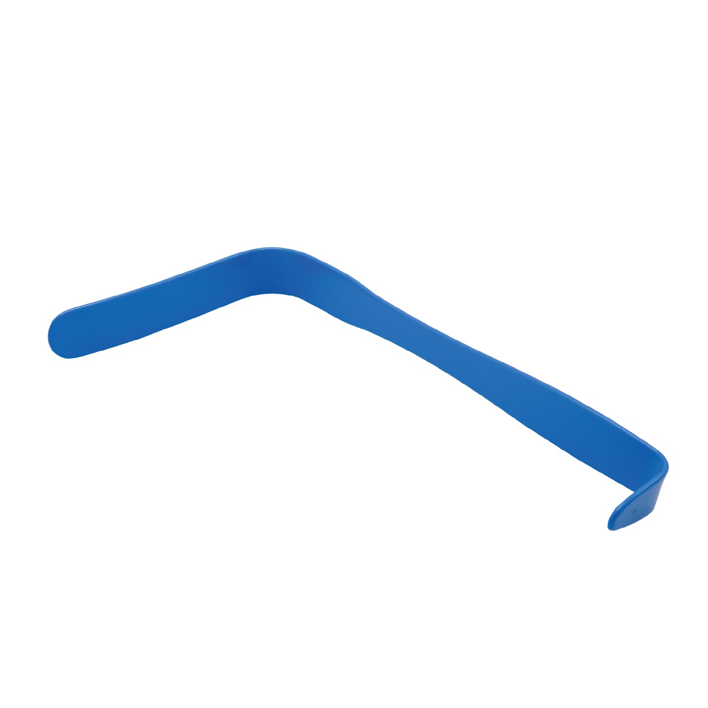 A blue-coated Deaver surgical retractor with a curved, question-mark-shaped blade, designed for deep tissue retraction in medical procedures, shown on a white background.