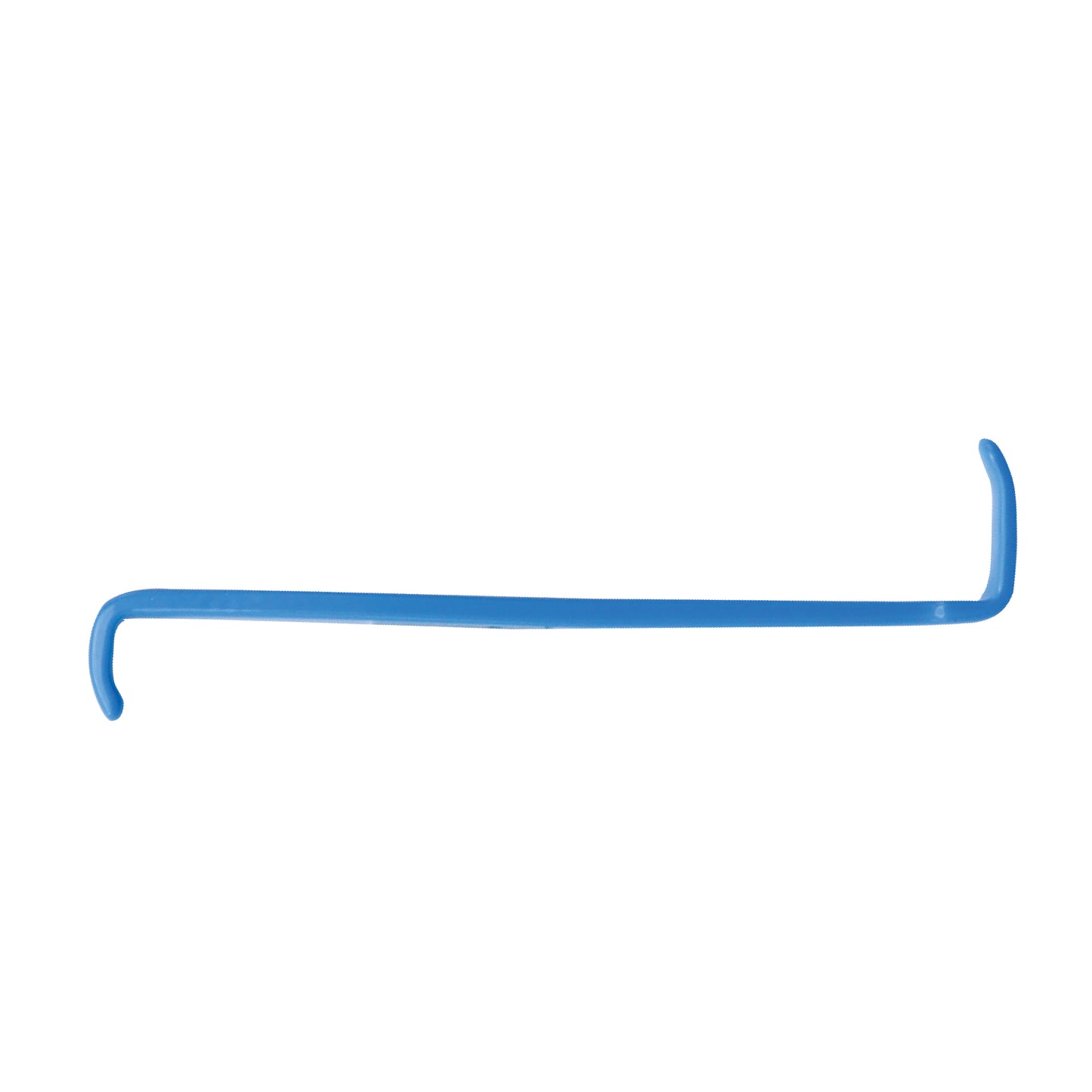 Blue double-ended precision pry bar tool with a curved hook end and an angled pry tip on a white background.