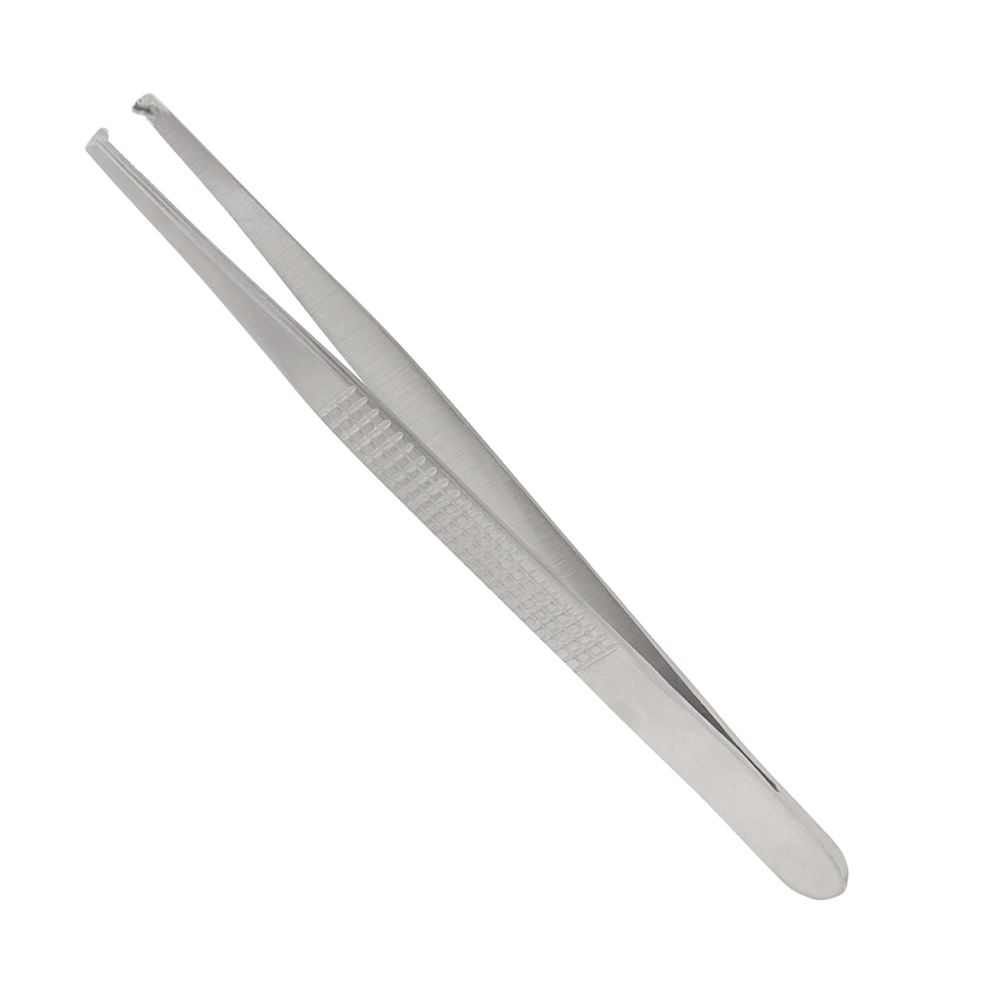 Metal tweezers on a white background