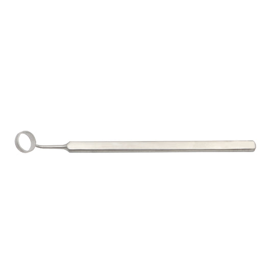 Camellin style LASEK trephine with a circular semi-sharp cutting edge and a flat ergonomic handle, used for corneal epithelium flap creation in ophthalmic surgery.
