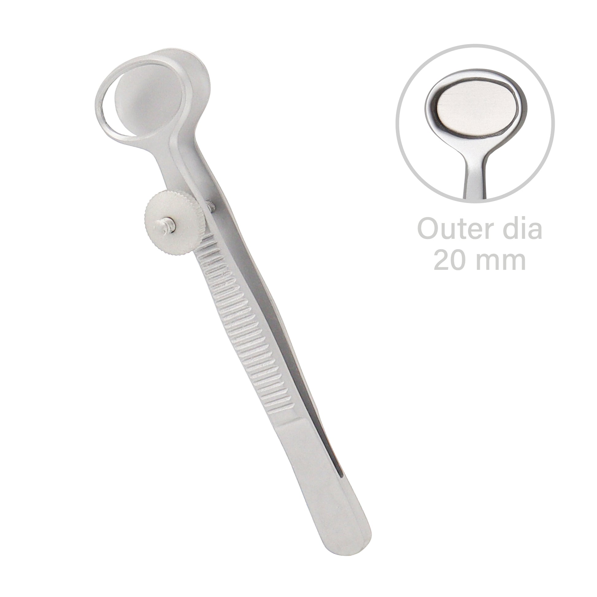 Ophthalmic Desmarres Chalazion Forceps 20 mm oval jaw, 9 cm length used for chalazion drainage and precise eyelid surgery procedures.