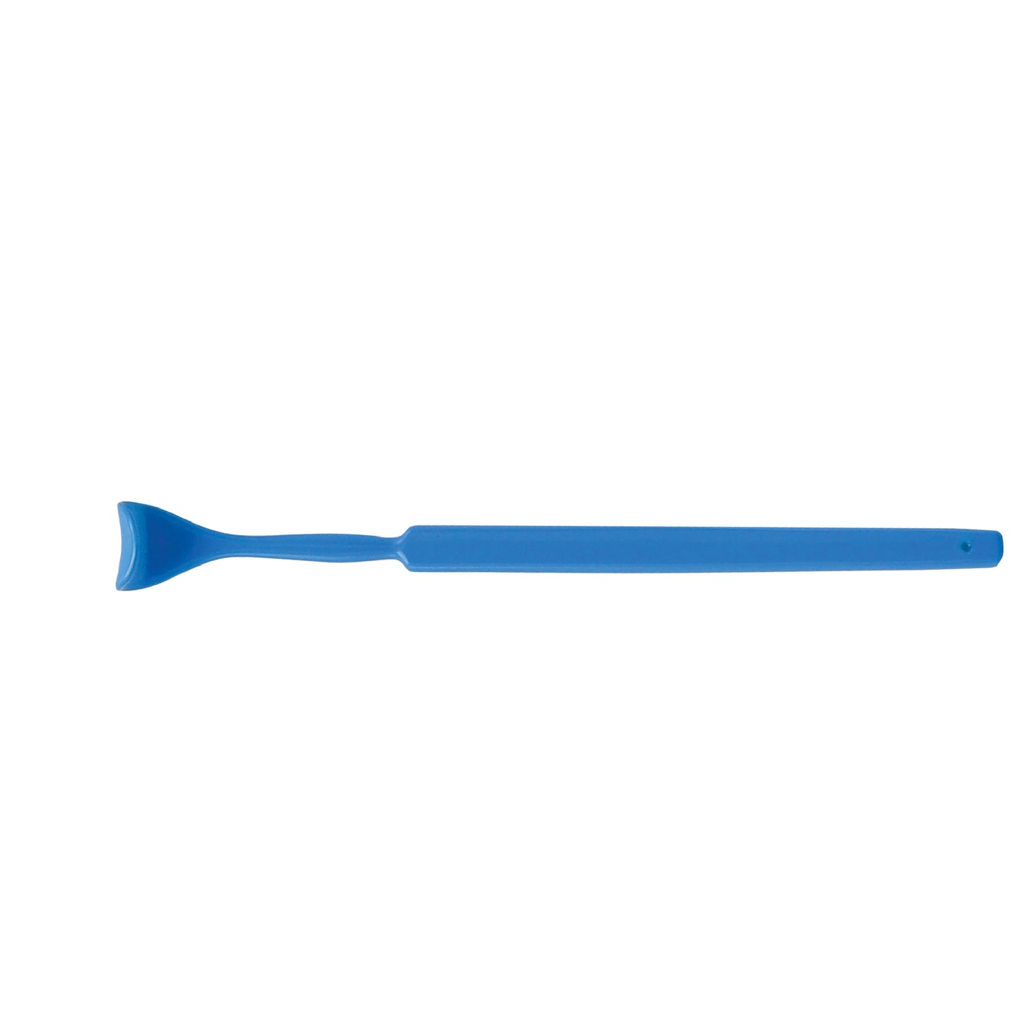 Blue non-conductive coated Desmarres lid retractor for ophthalmic surgery on a white background.