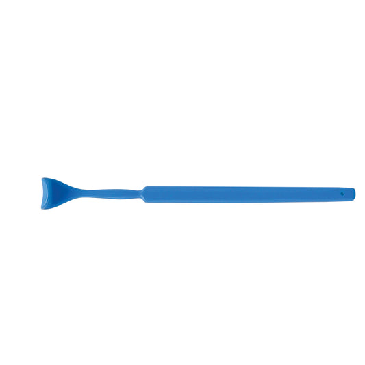 Blue non-conductive coated Desmarres lid retractor for ophthalmic surgery on a white background.