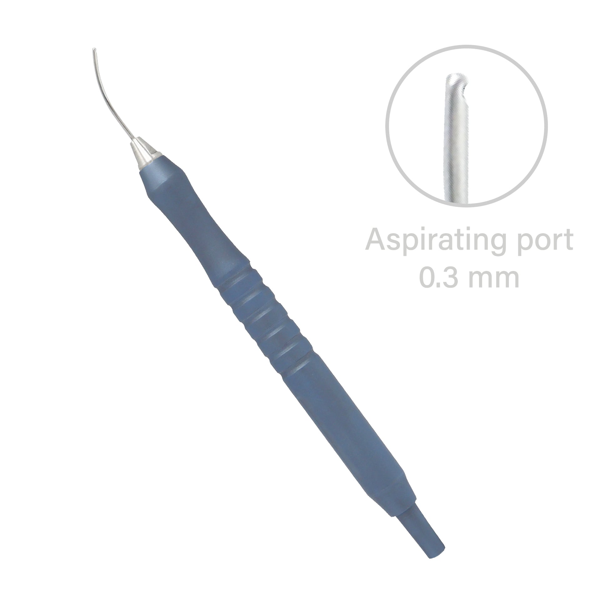 Conical tip titanium aspirating cannula handpiece with 0.3 mm port for delicate eye surgery procedures