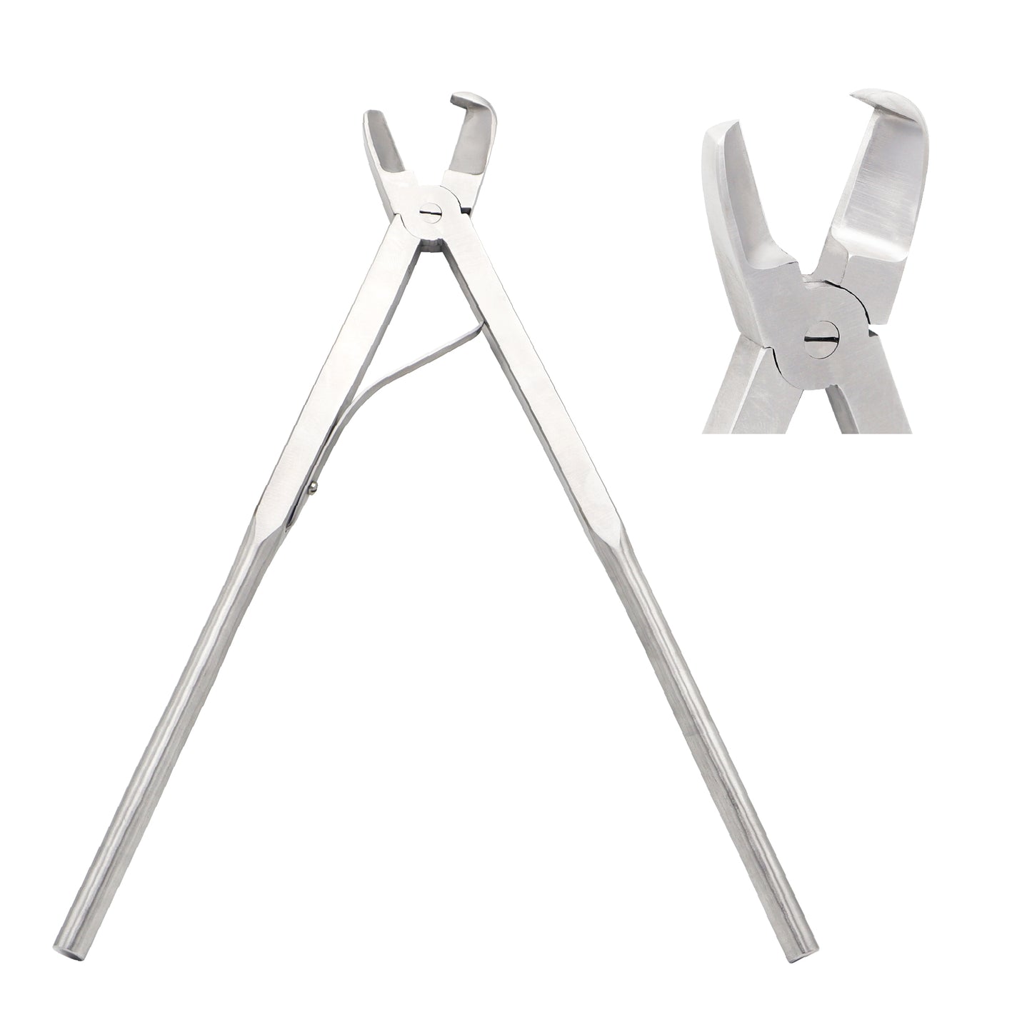 Stainless steel Coryllos-Bethune rib shear with an S-shaped ergonomic handle and a close-up inset of the right-cutting curved blades.