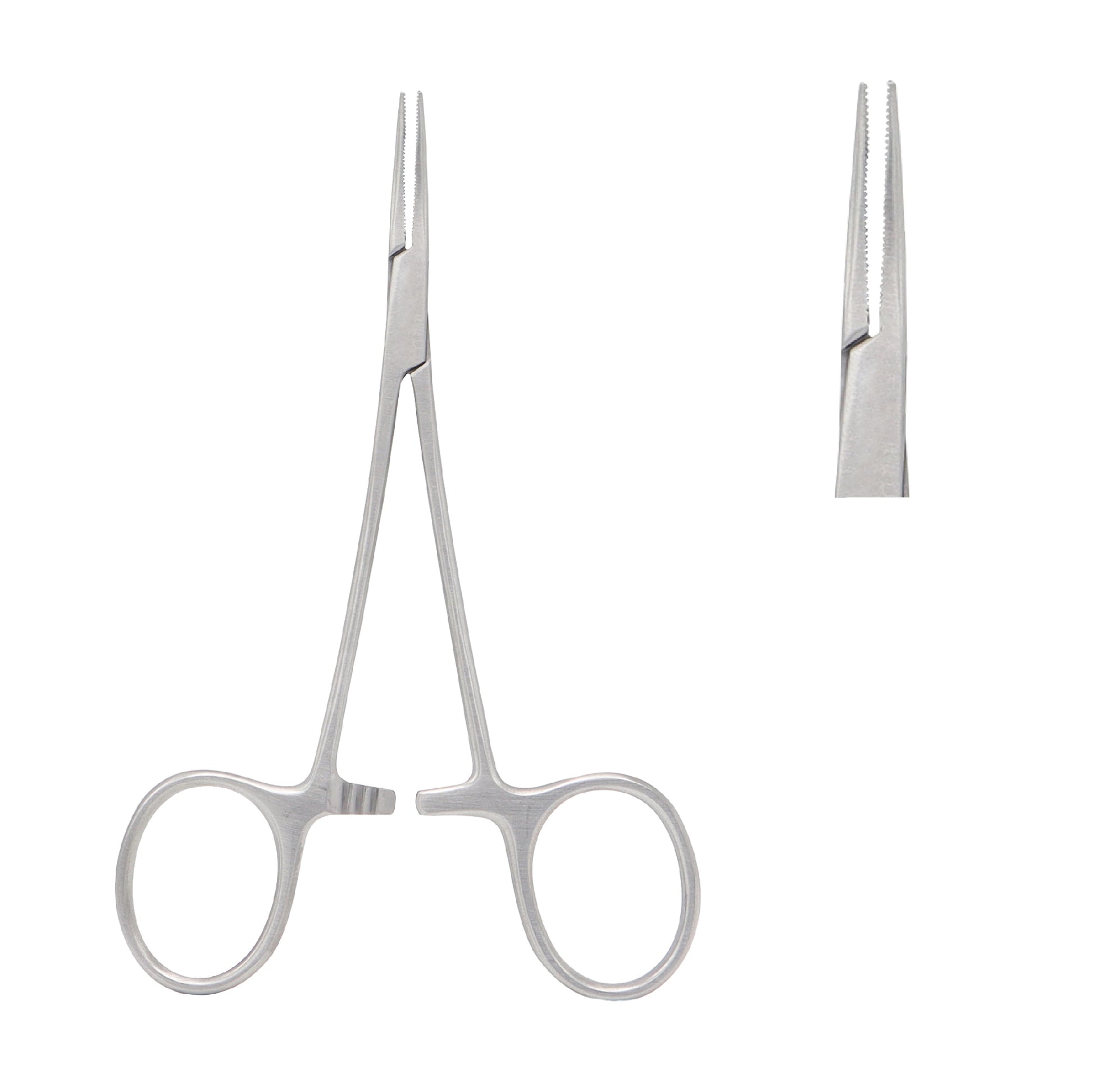 Curved Halstead-Mosquito haemostatic forceps 12.5 cm used for precise vessel clamping and bleeding control in general surgery.