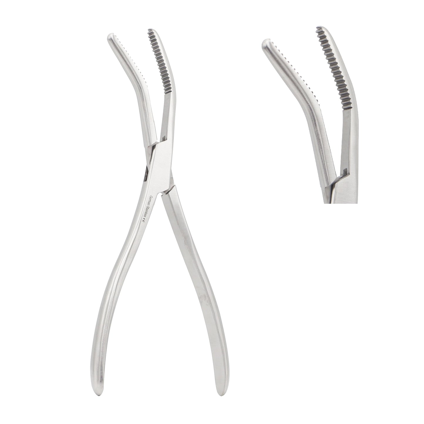 Semb Bone Holding Forceps with deeply serrated toothed jaws and curved sideways design for orthopedic surgery stabilization.