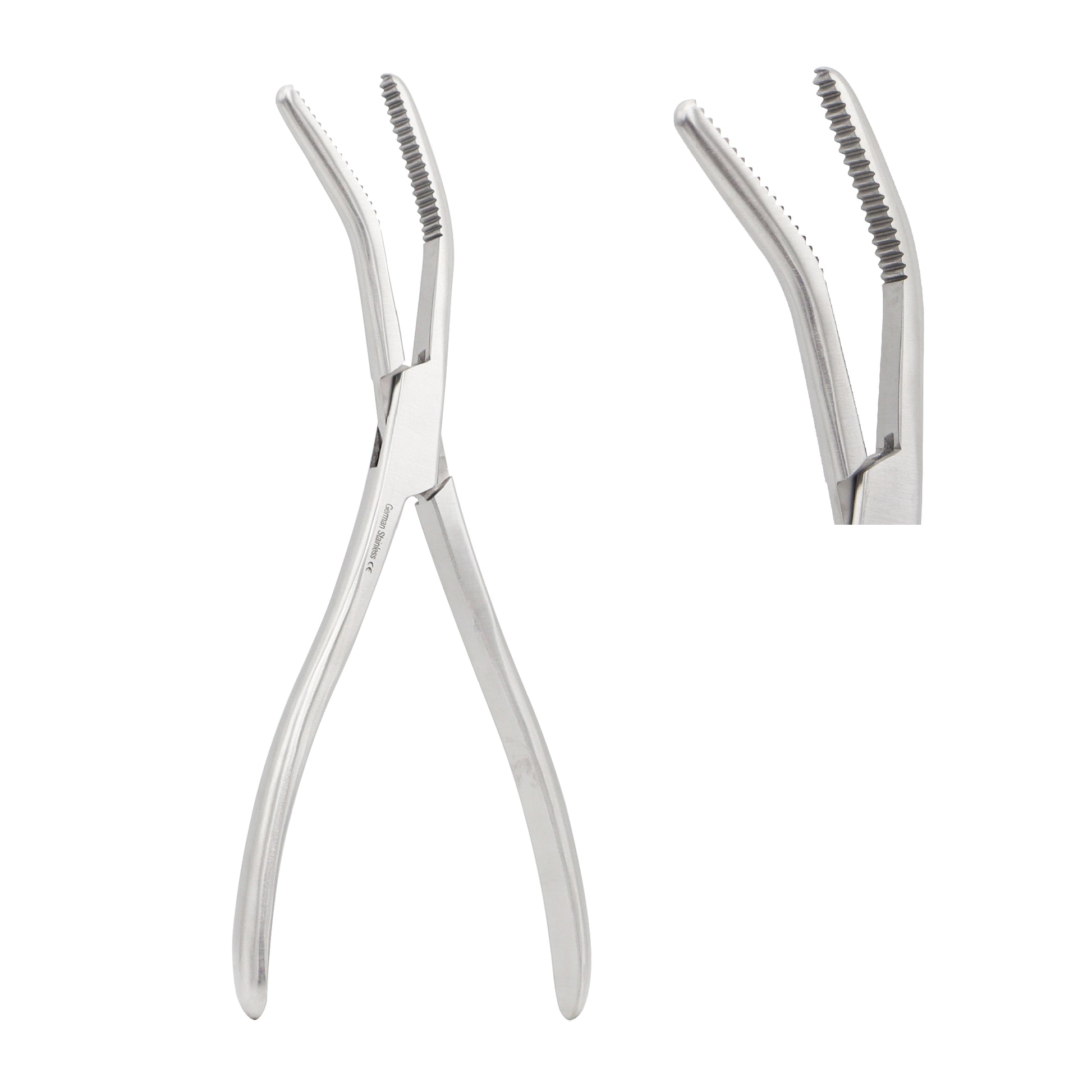 Semb Bone Holding Forceps with deeply serrated toothed jaws and curved sideways design for orthopedic surgery stabilization.