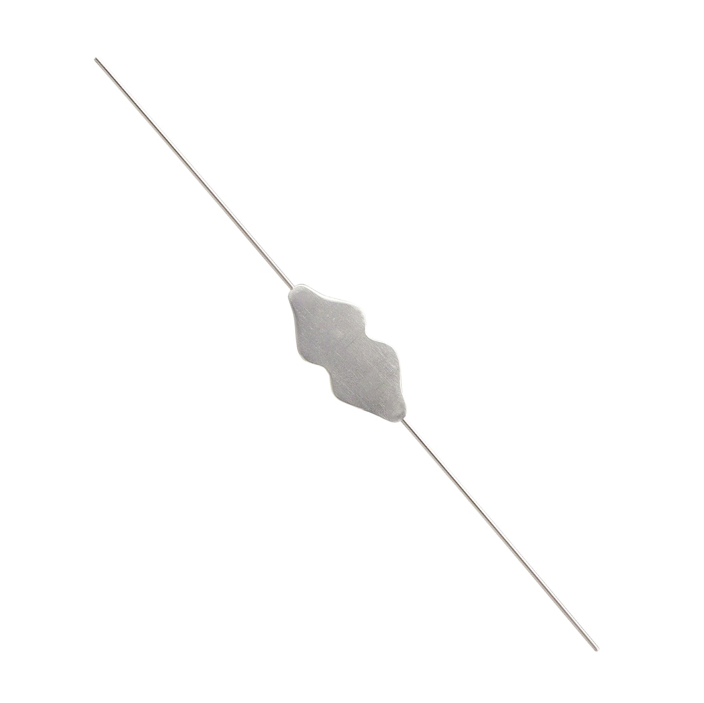 A cylindrical stainless steel lachrymal probe with a sharp tip, used for precise lacrimal duct procedures.
