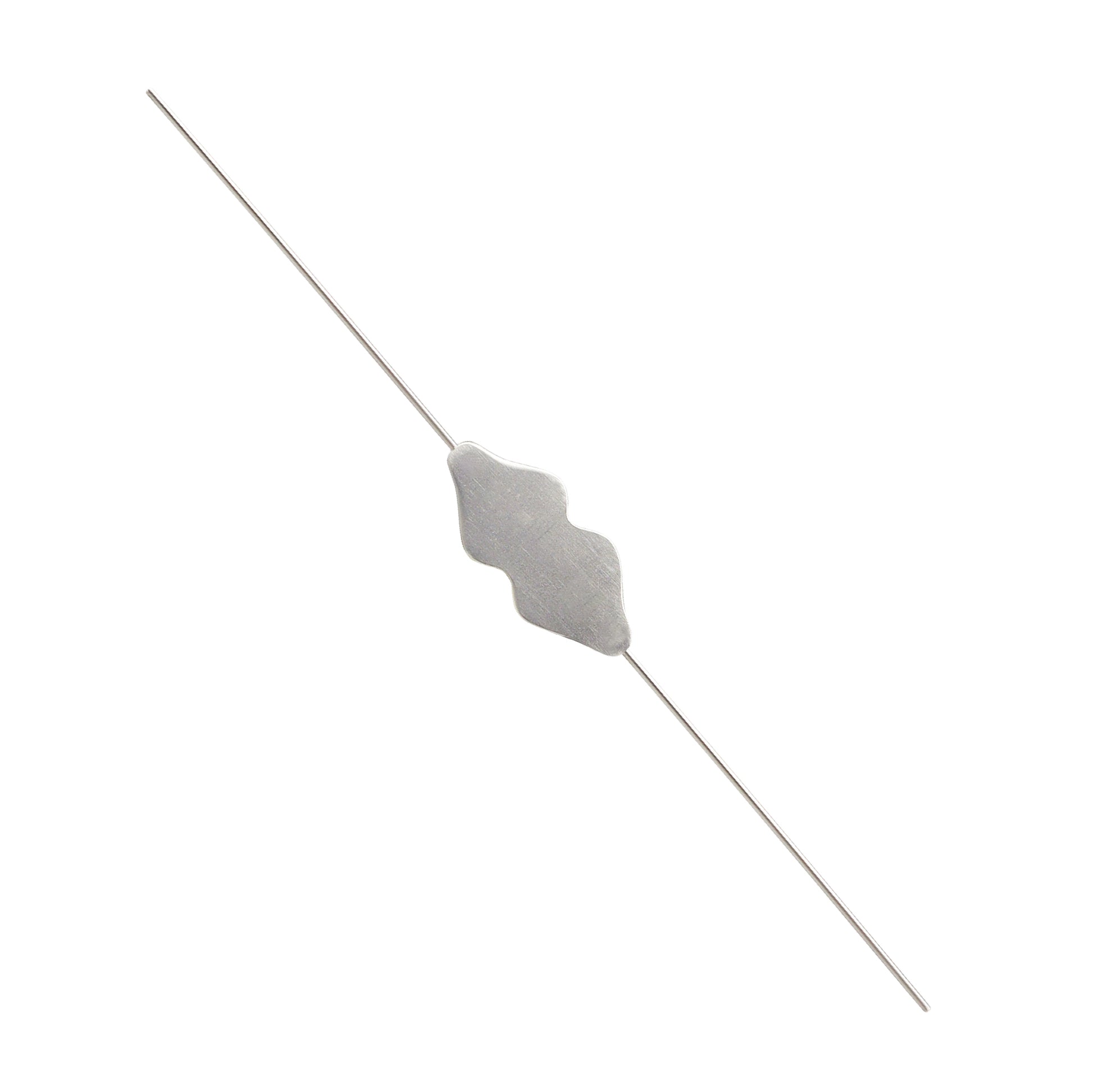 A cylindrical stainless steel lachrymal probe with a sharp tip, used for precise lacrimal duct procedures.