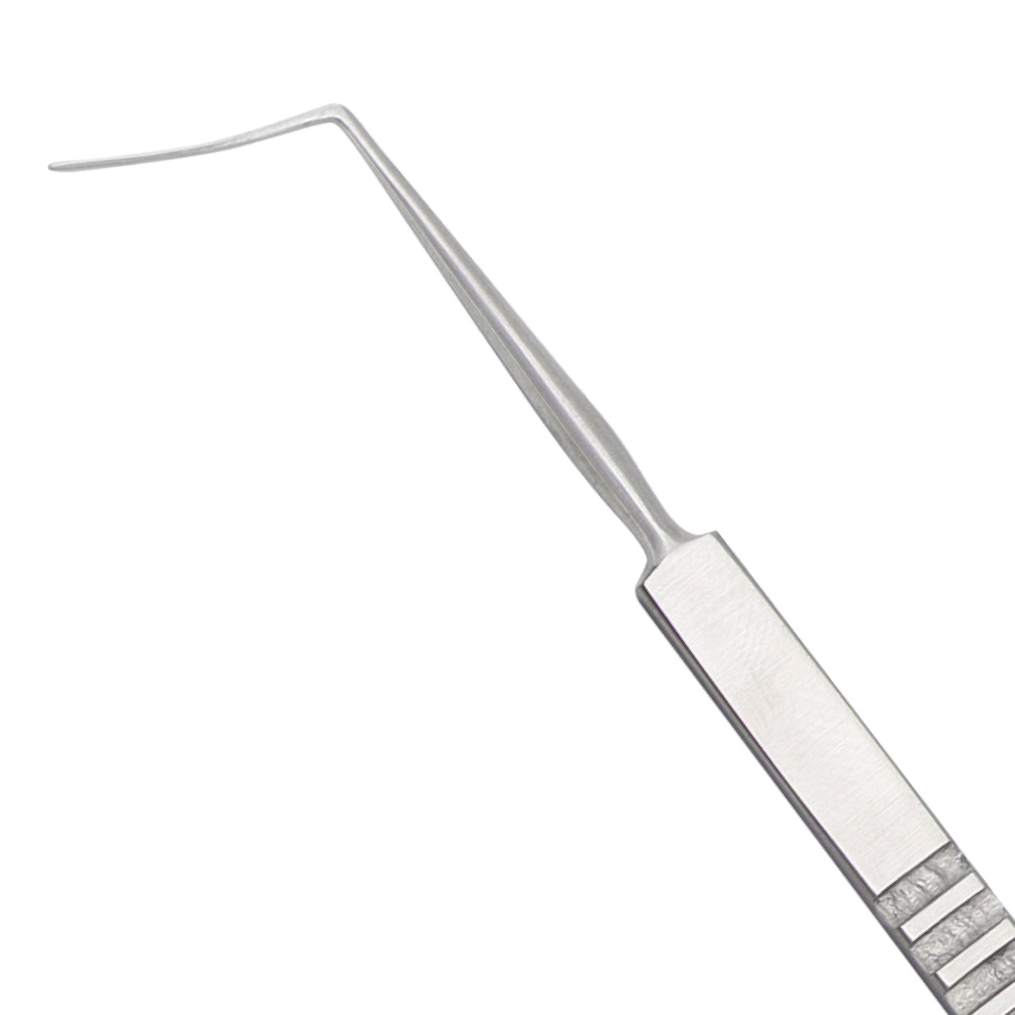 A professional double-ended dental examiner tool with sharp wire tips and a textured middle grip.