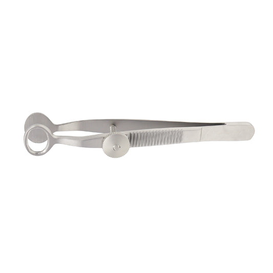 Desmarres Chalazion Forceps small oval 13 mm O.D. 9 cm stainless steel ophthalmic instrument for chalazion removal and eyelid surgery.
