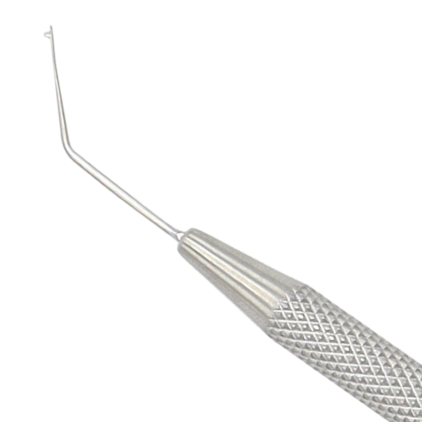 Single-ended DG16 endodontic dental explorer probe with a textured knurled handle on a solid white background.