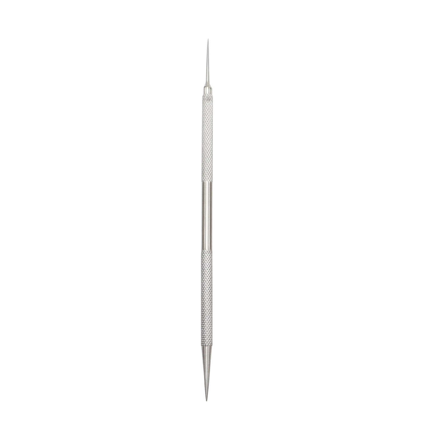 A double-ended stainless steel precision tool with a knurled, non-slip handle and dual tips, including a fine pointed end and a small rounded ball tip.