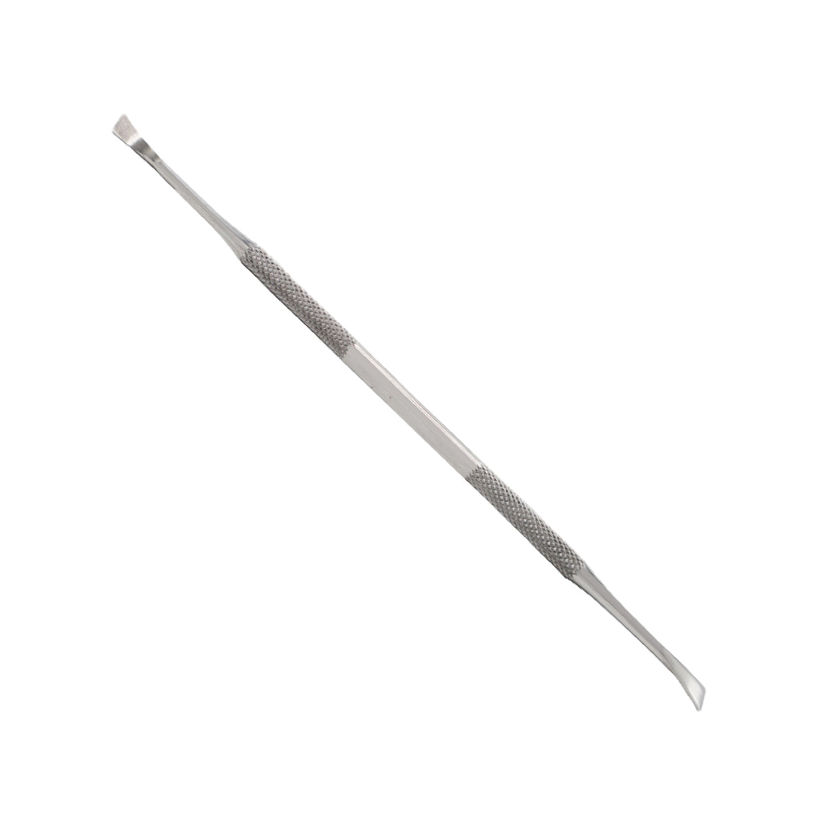 A double-ended stainless steel modeling spatula and wax carver tool with a textured grip handle on a white background.