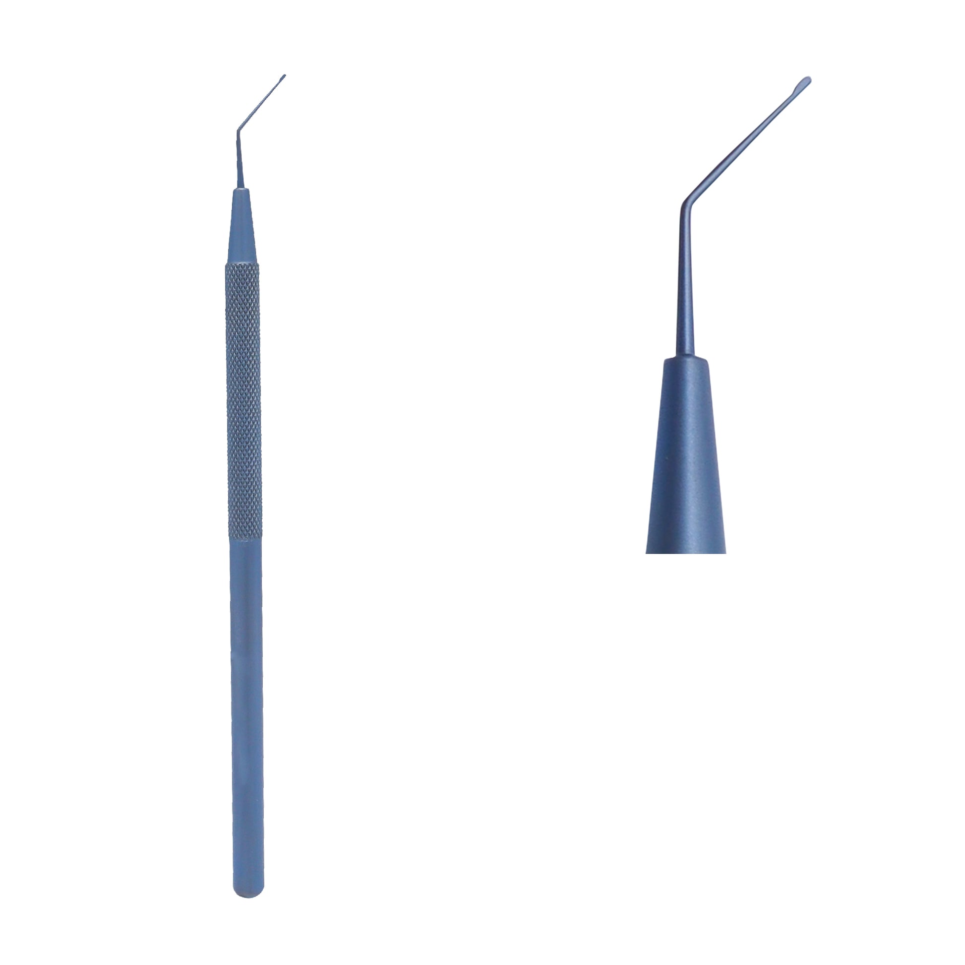 Side view of Drysdale Nucleus Manipulator with 12.5 cm overall length and titanium construction