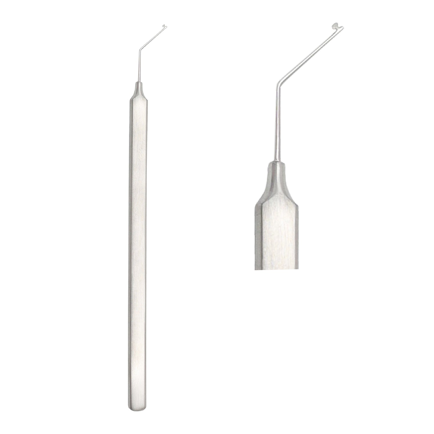 Buchanan endodontic hand plugger instrument featuring a long manual handle on the left and a detachable heated carrier tip on the right, shot against a clean white background.
