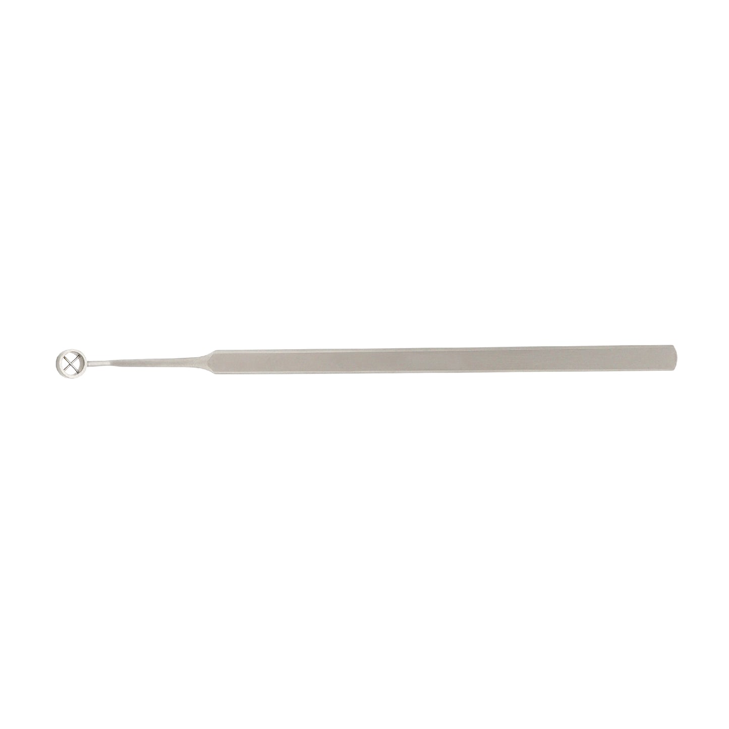 Fox dermal curette with a circular ring tip and a flat metal handle, isolated on a white background.