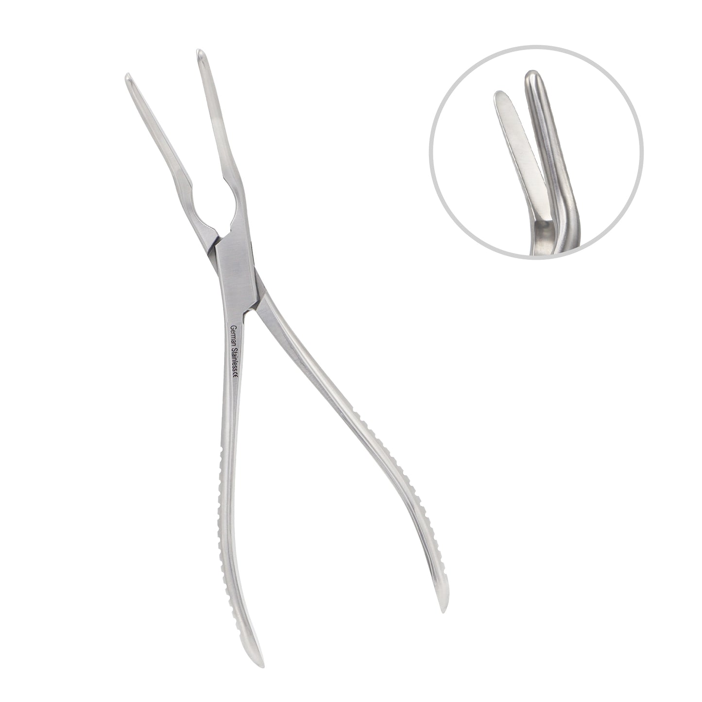 Metal pliers with a close-up inset on a white background