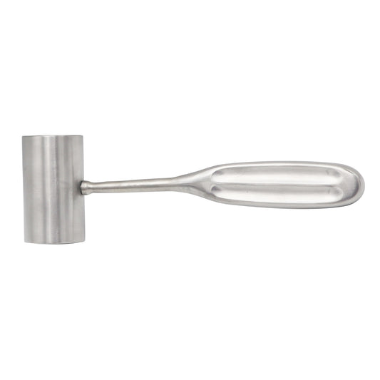 Professional-grade stainless steel Gerzog bone mallet featuring a solid cylindrical head with flat impacting surfaces and an ergonomic grooved handle, used for orthopedic surgical procedures.