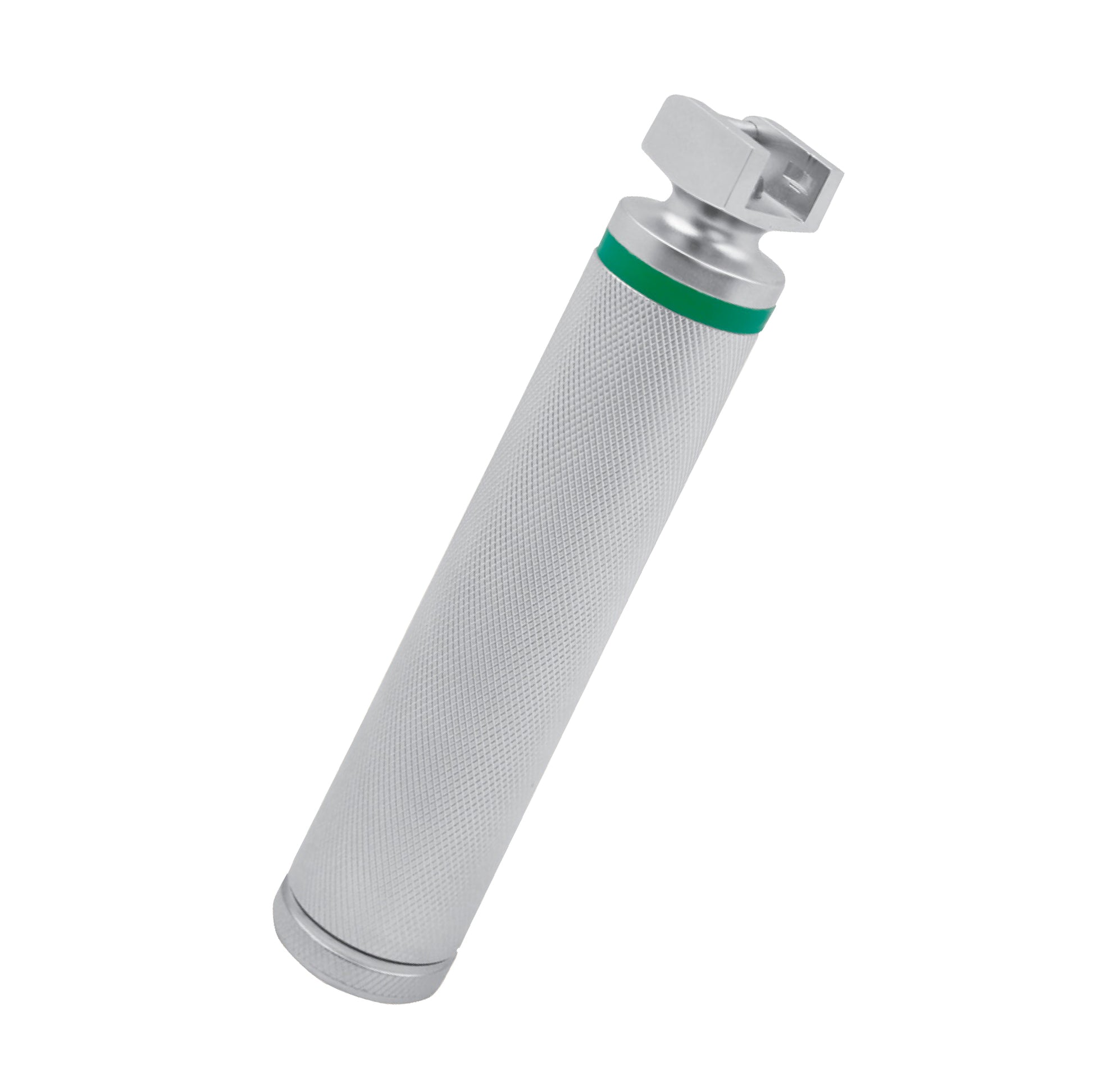 Standard size fiber optic laryngoscope handle with a textured, knurled non-slip grip and a distinctive green ring indicating Green System compatibility.