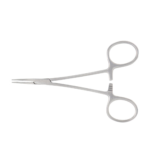 Halstead-Mosquito Haemostatic Forceps curved 12.5 cm stainless steel surgical instrument for clamping small blood vessels in surgical procedures.