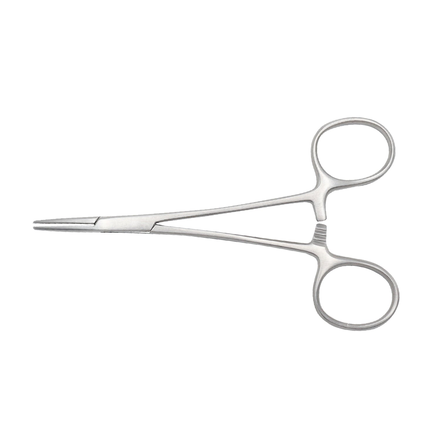 Straight Halsted Mosquito Hemostatic Forceps with serrated jaws and locking ratchet mechanism