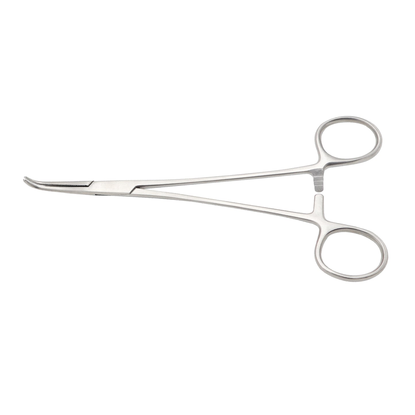 Hartmann Mosquito hemostatic forceps with curved, serrated jaws and a ratchet locking mechanism, made of medical-grade stainless steel for surgical use.