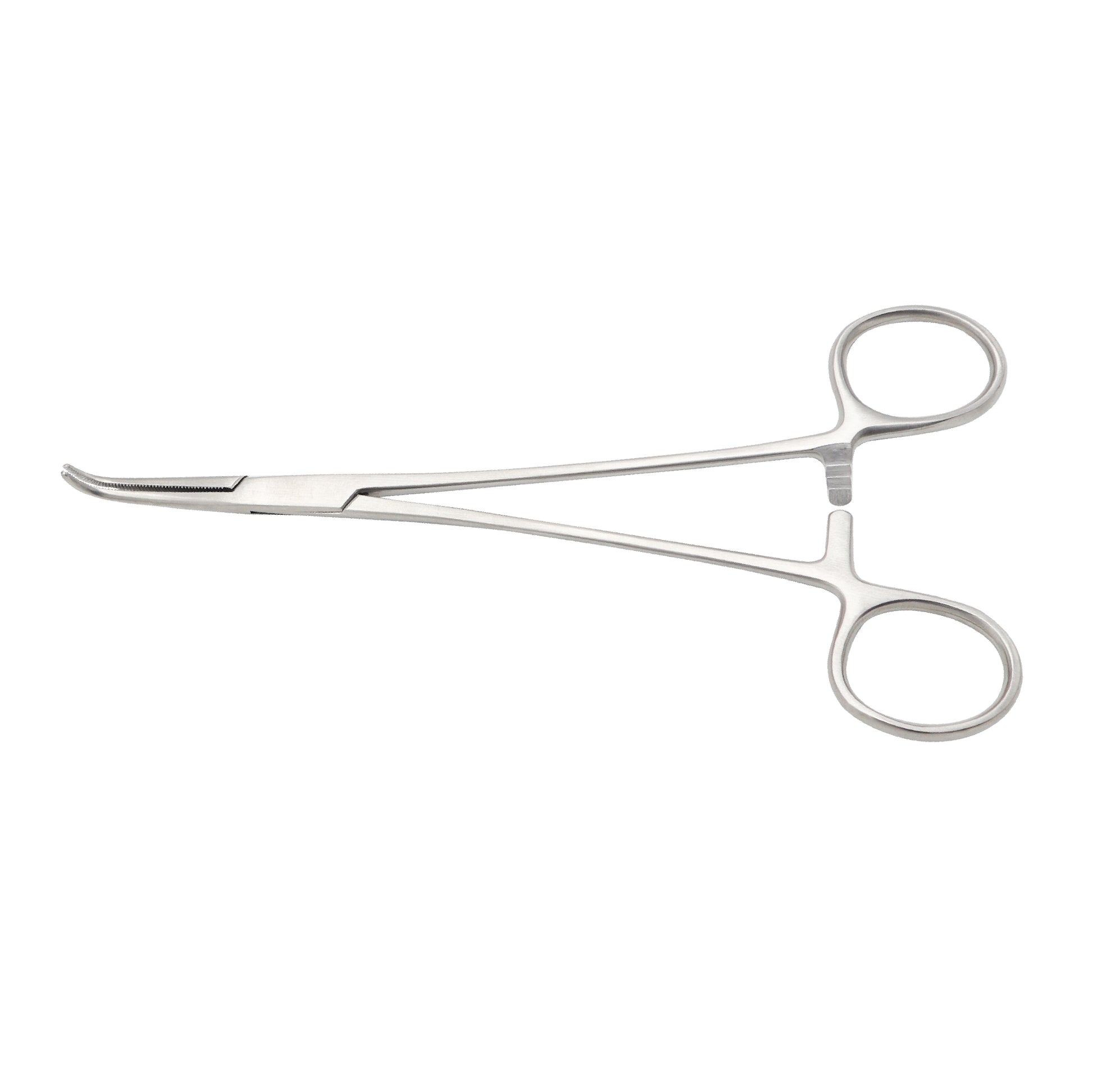 Hartmann Mosquito hemostatic forceps with curved, serrated jaws and a ratchet locking mechanism, made of medical-grade stainless steel for surgical use.