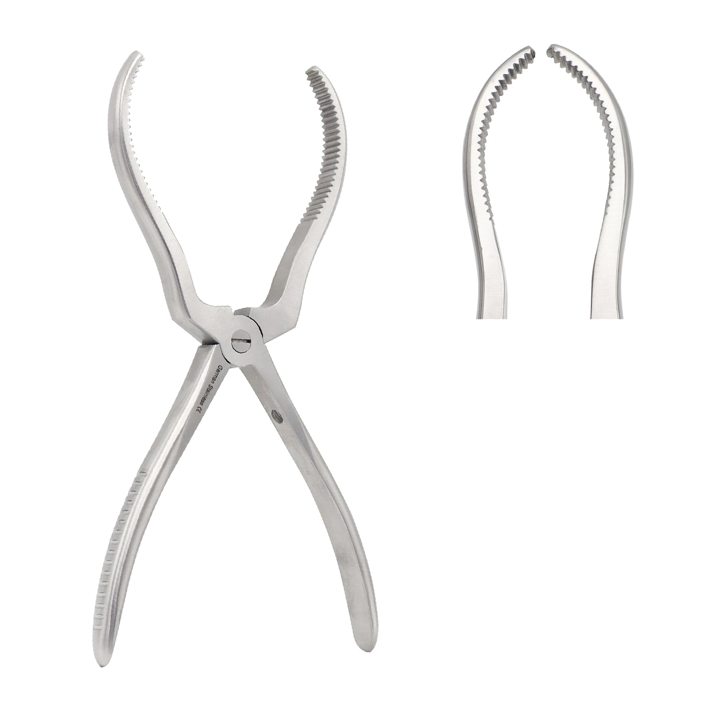 Hayton Williams forward traction and reduction forceps with broad, inward-curved serrated jaws and a surgical stainless steel body, used for managing maxillary fractures.