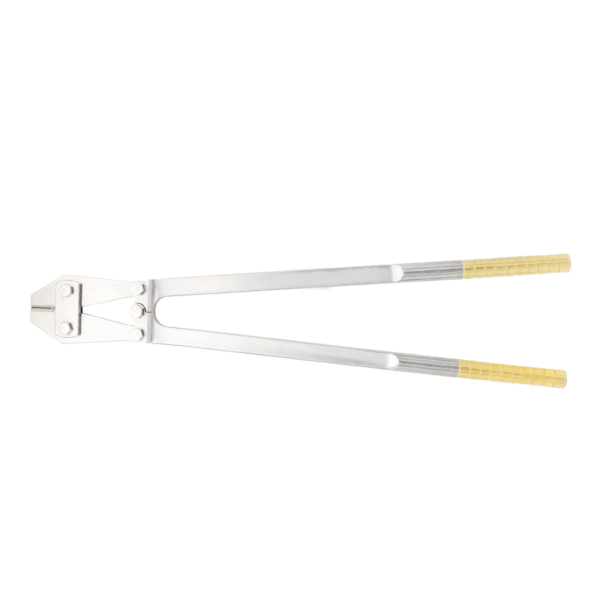 Heavy duty orthopedic pin and wire cutter with gold tungsten carbide handle tips on a clean white background.