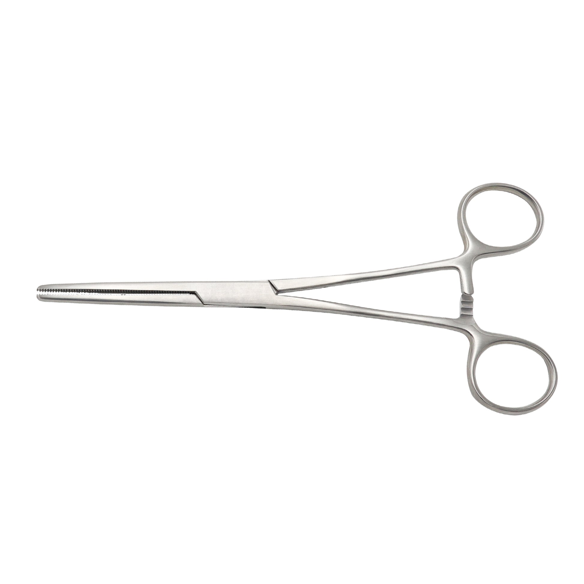 Straight 18cm Spencer Wells Hemostatic Forceps made of surgical-grade stainless steel with horizontal serrated jaws and a locking ratchet mechanism for surgical clamping.