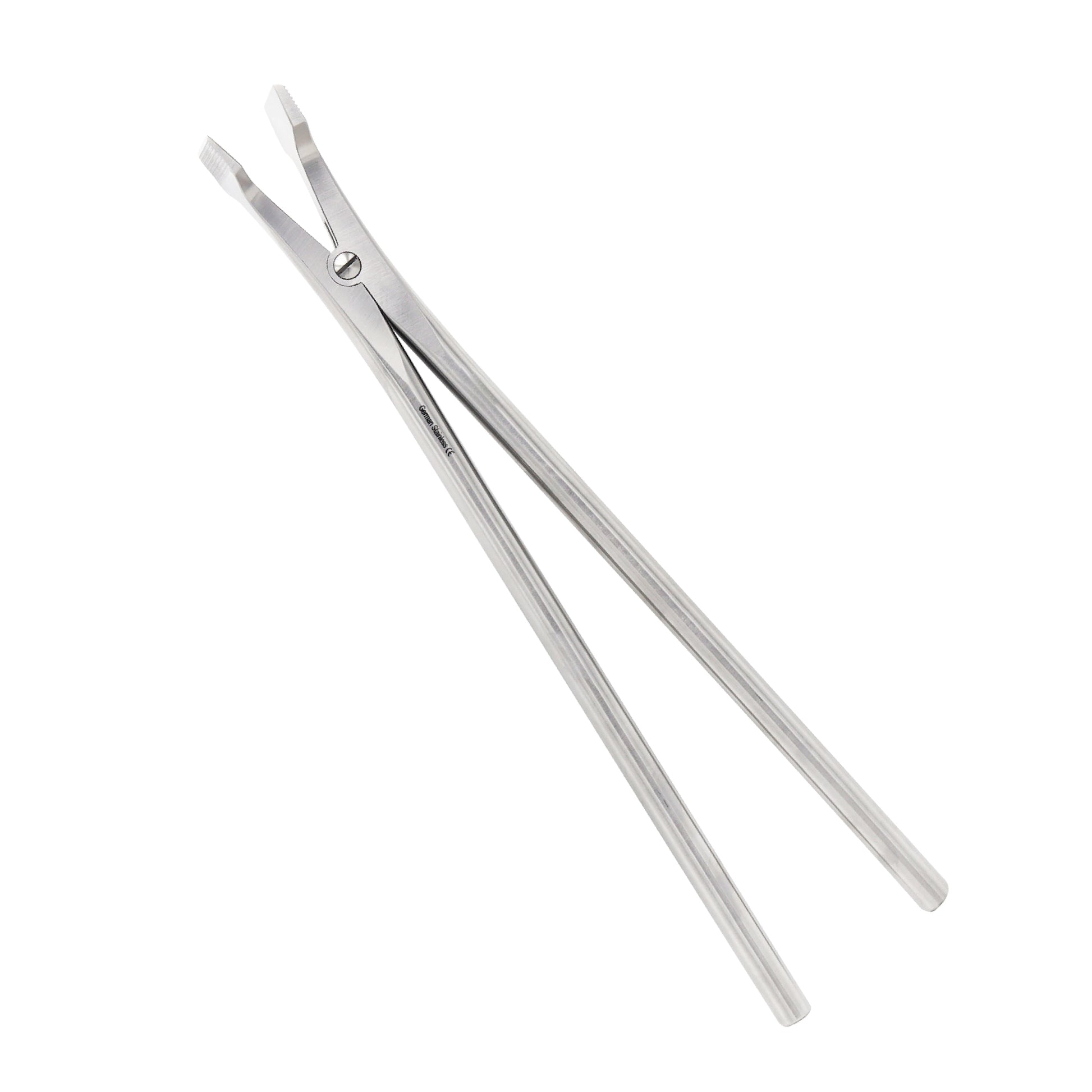 Stainless steel Henning Beeson plaster spreader orthopedic cast removal tool with slim jaws isolated on a solid white background.