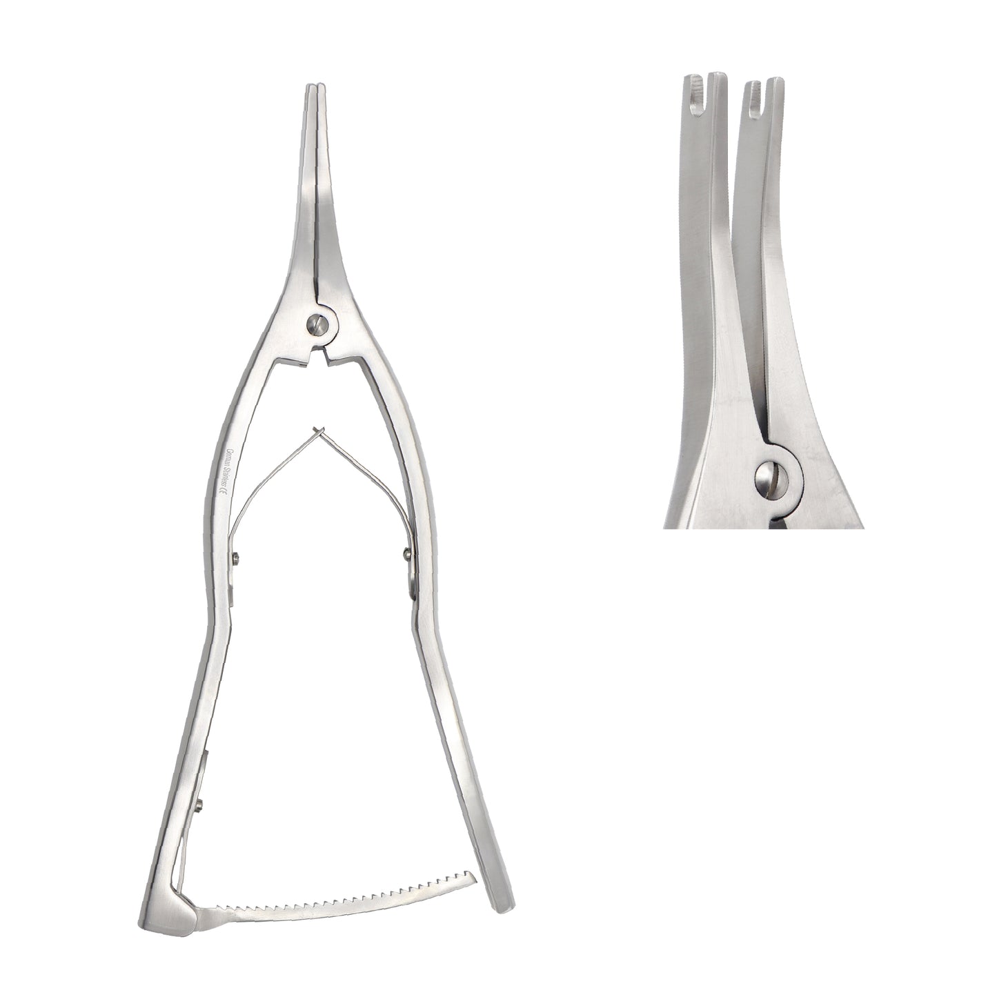 Front view of a stainless steel Inge Lamina Spreader orthopedic surgical instrument on a solid white background.