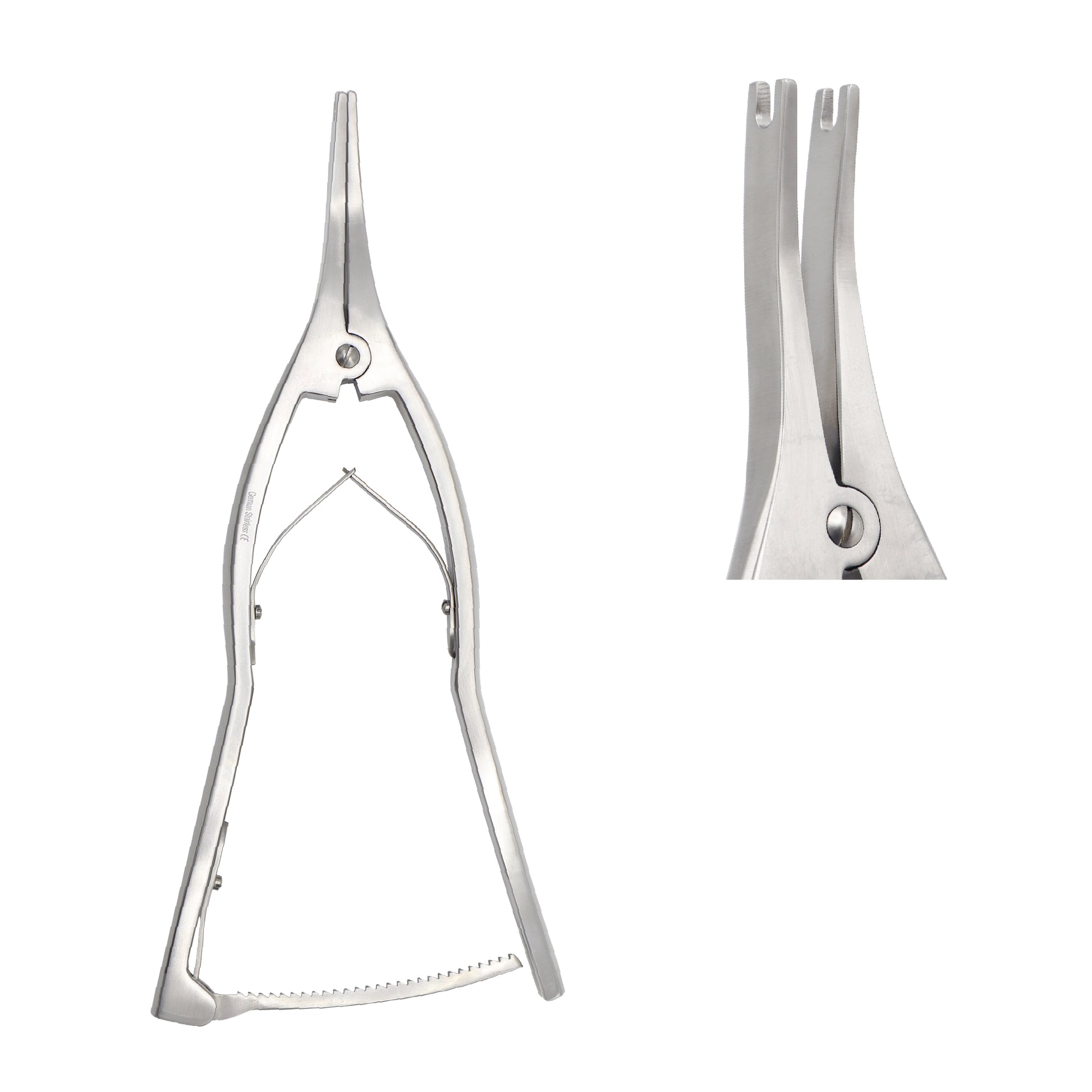 Front view of a stainless steel Inge Lamina Spreader orthopedic surgical instrument on a solid white background.
