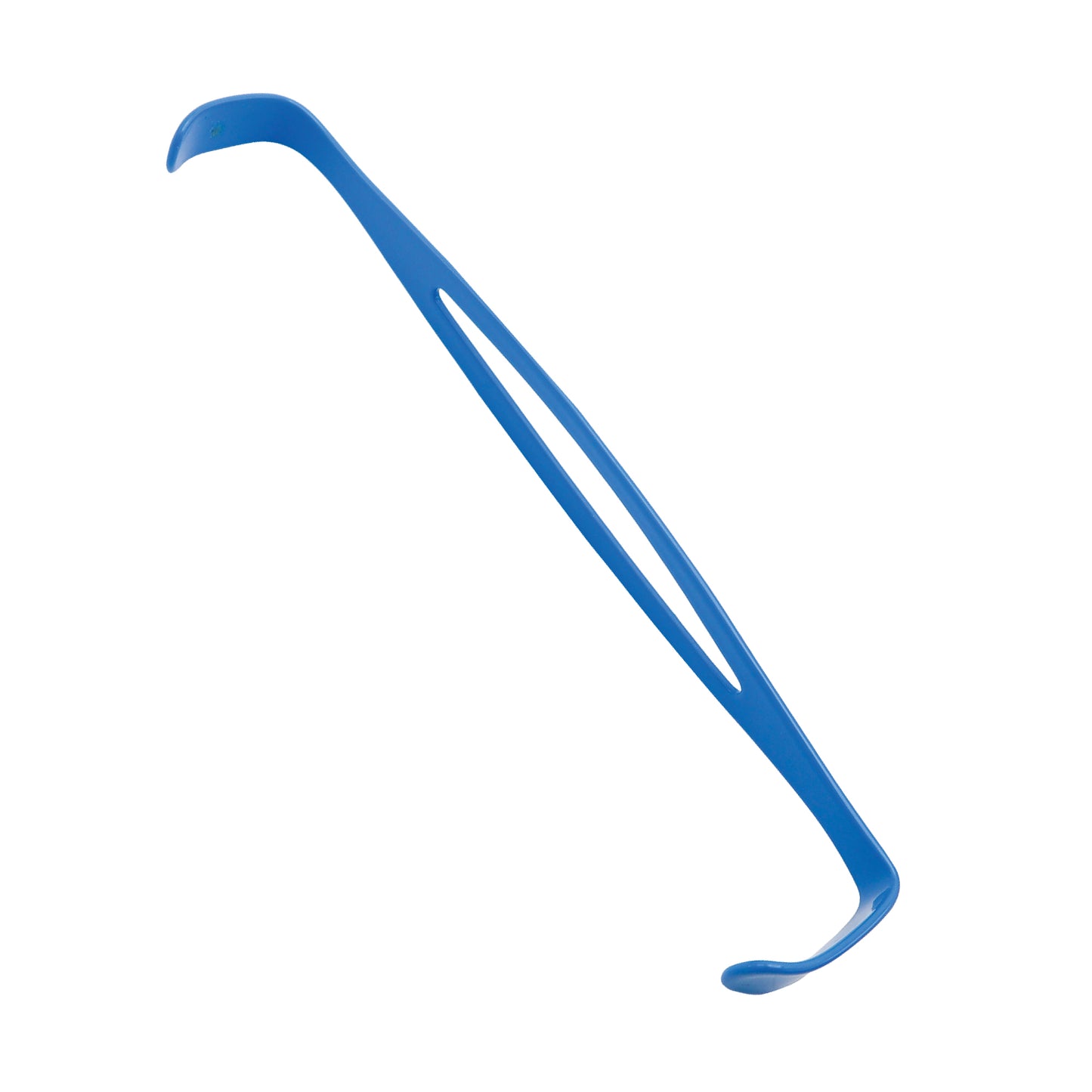 Blue insulated U.S. Army-Navy retractor, a double-ended surgical instrument with a fenestrated handle and small blades for tissue retraction in electrosurgery.