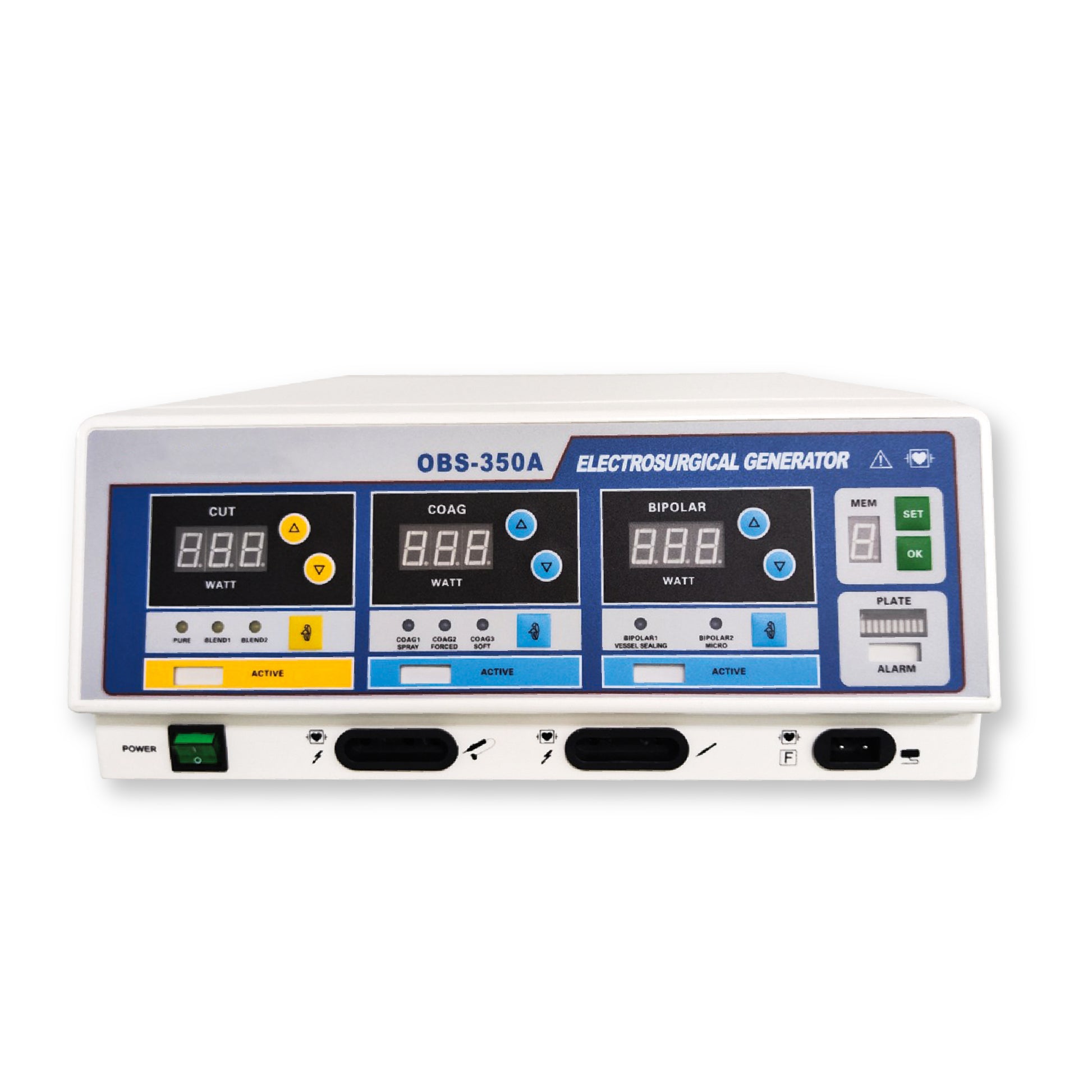 Intelligent Versatile Electrosurgical Unit 350W front view showing monopolar and bipolar surgical generator