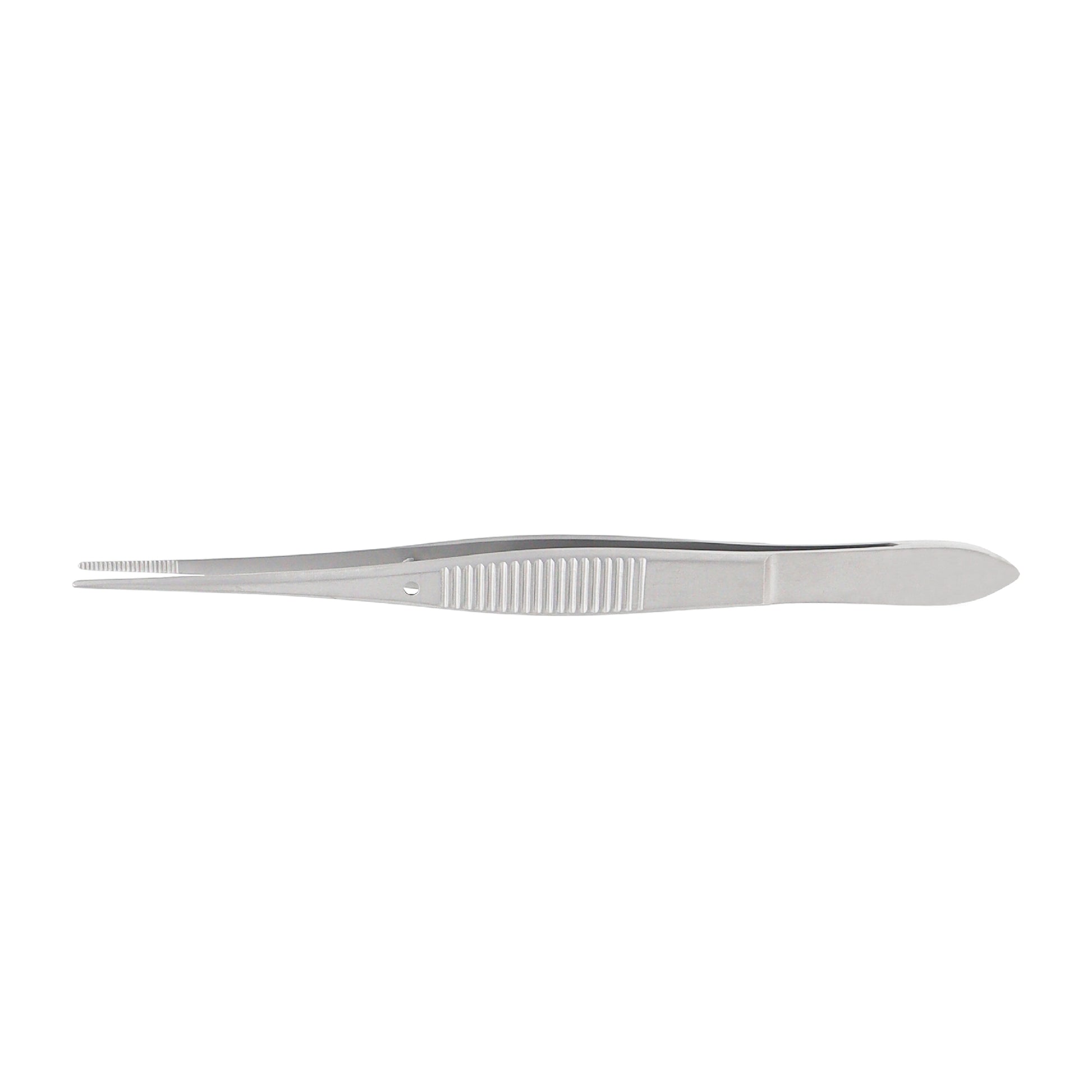 Iris Forceps straight 1 mm serrated tips 10.5 cm stainless steel ophthalmic instrument for delicate eye surgery and tissue handling.