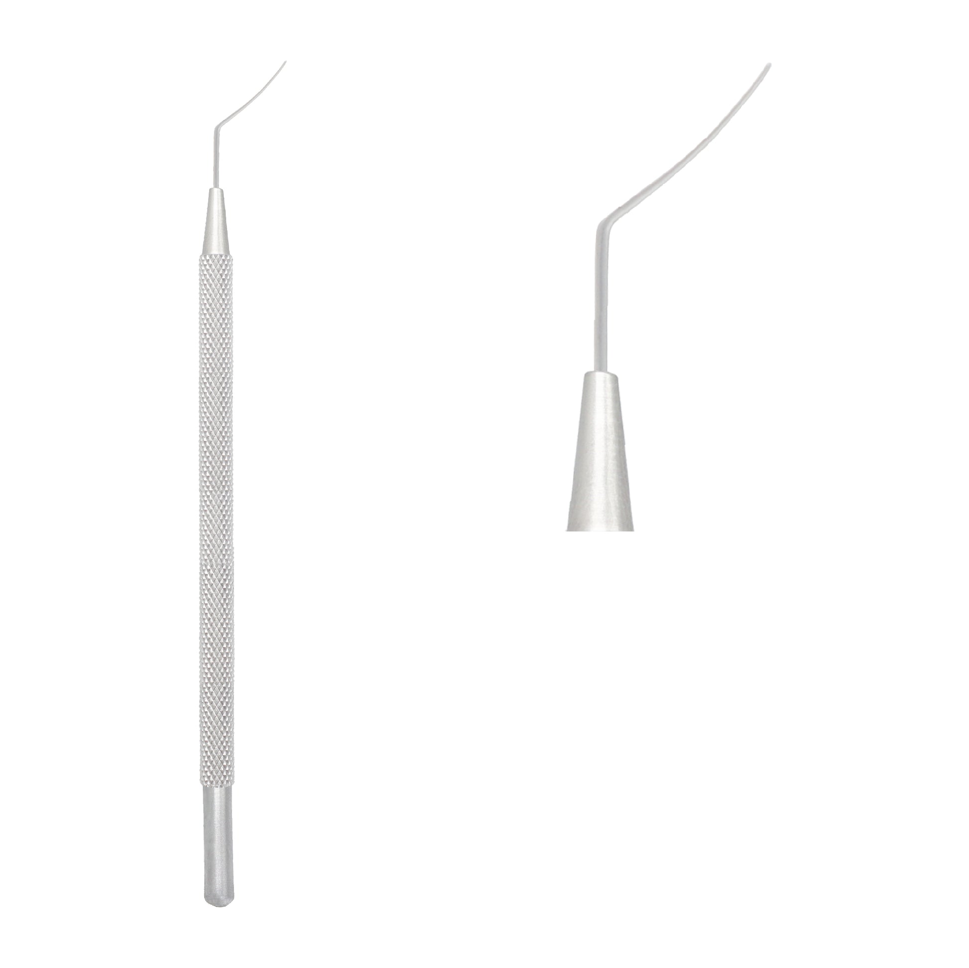 Side view of Iris Spatula Set featuring a 0.05 mm flat tip for delicate eye surgery use