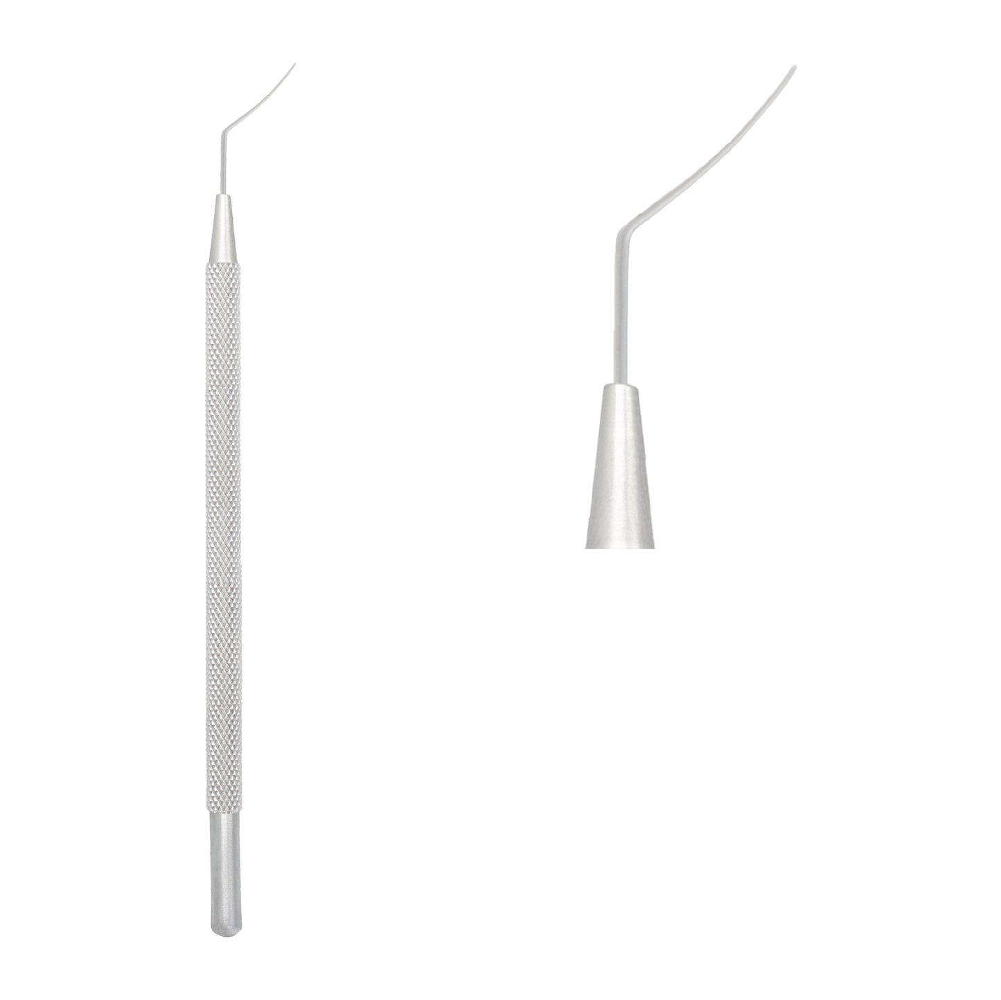 Side view of Iris Spatula Set featuring a 0.25 mm flat tip for delicate eye surgery use