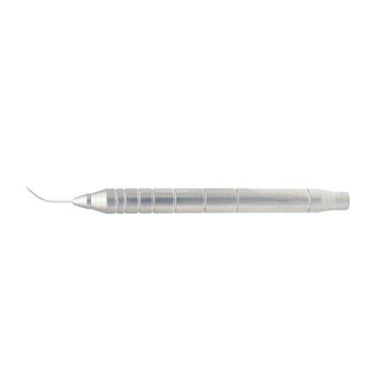 Irrigating Cannula Handpiece with conical tip and dual 0.5 mm irrigating ports front view for eye surgery