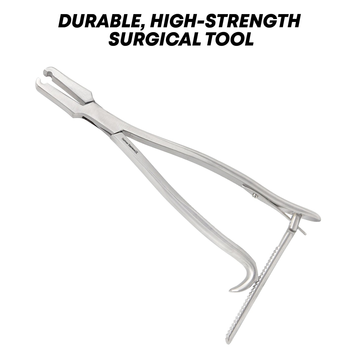 Kern bone holding forceps with a multi-position ratchet locking mechanism and heavy serrated jaws for orthopedic surgery bone stabilization.