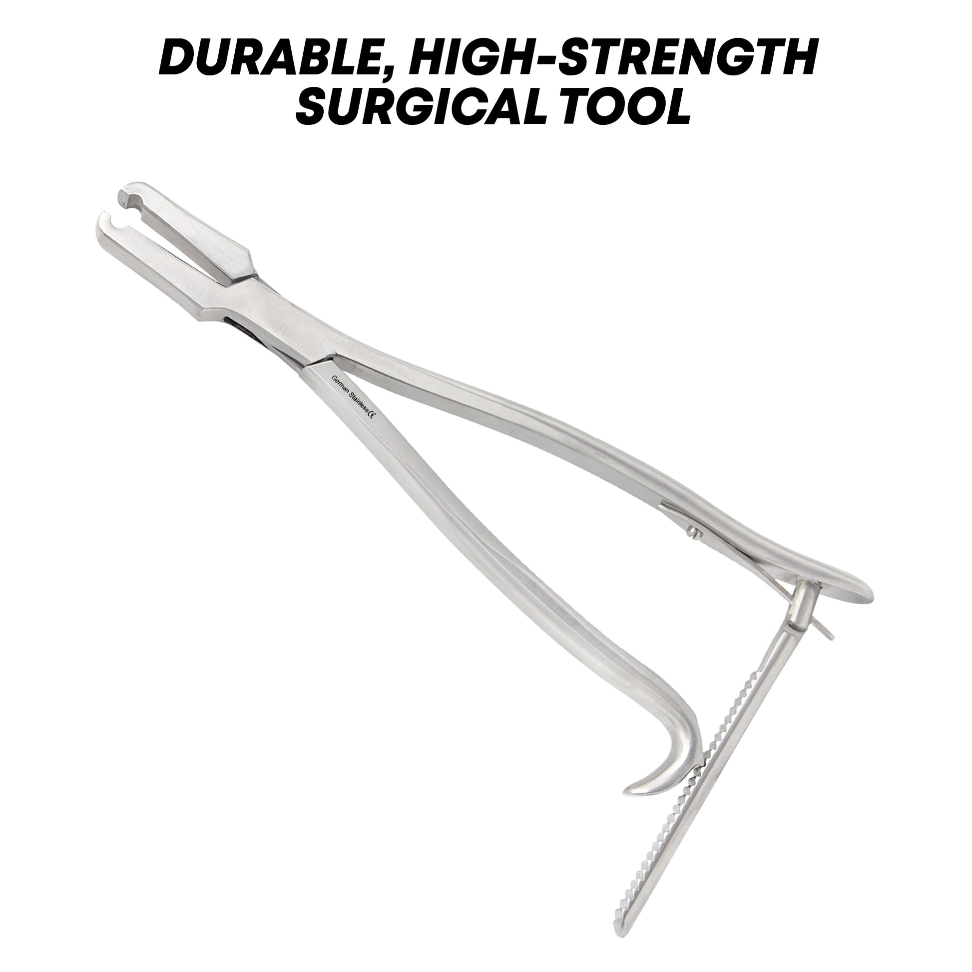 Kern bone holding forceps with a multi-position ratchet locking mechanism and heavy serrated jaws for orthopedic surgery bone stabilization.