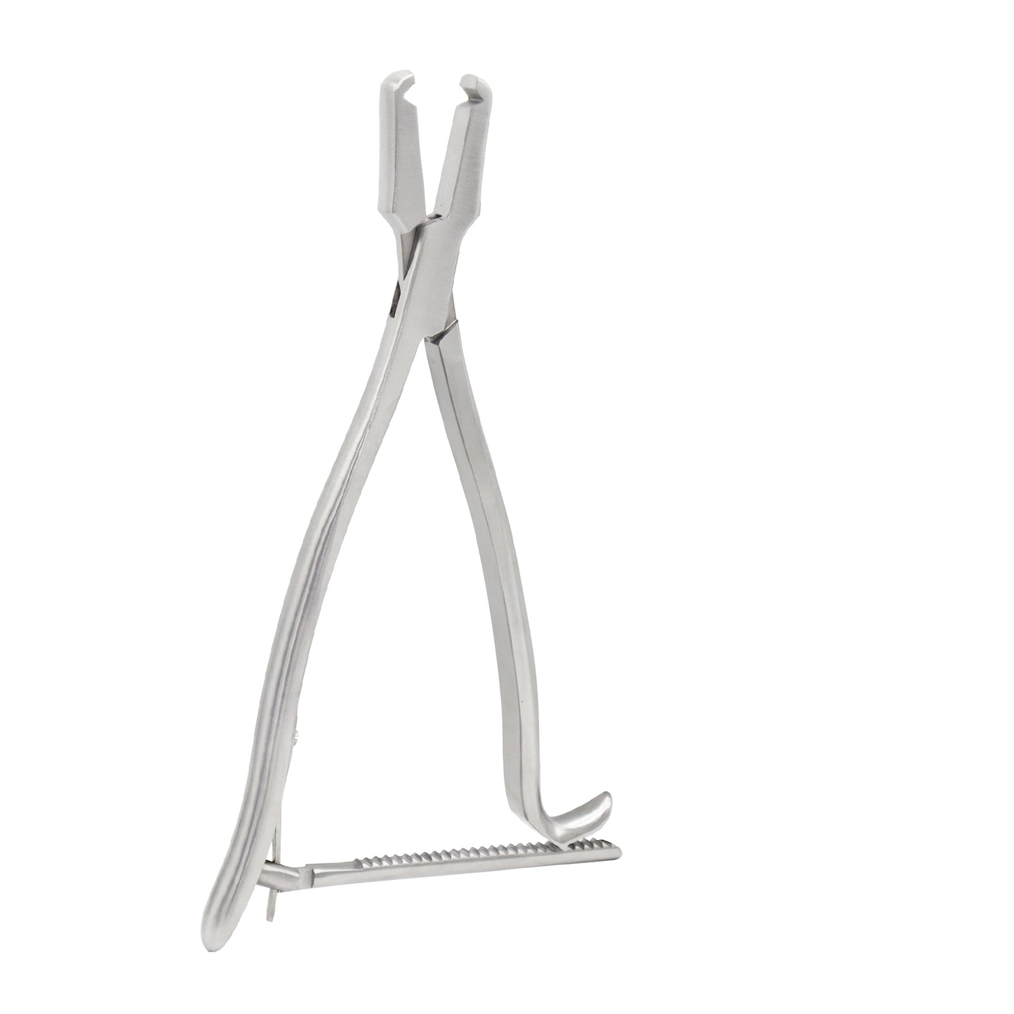 Kern Bone Holding Forceps with a ratcheted locking mechanism, featuring heavy serrated jaws and a stainless steel triangular frame for orthopedic surgery.