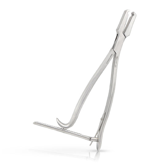 Kern-Lane bone holding forceps with a built-in bar ratchet mechanism, constructed from surgical grade stainless steel for orthopedic surgeries.