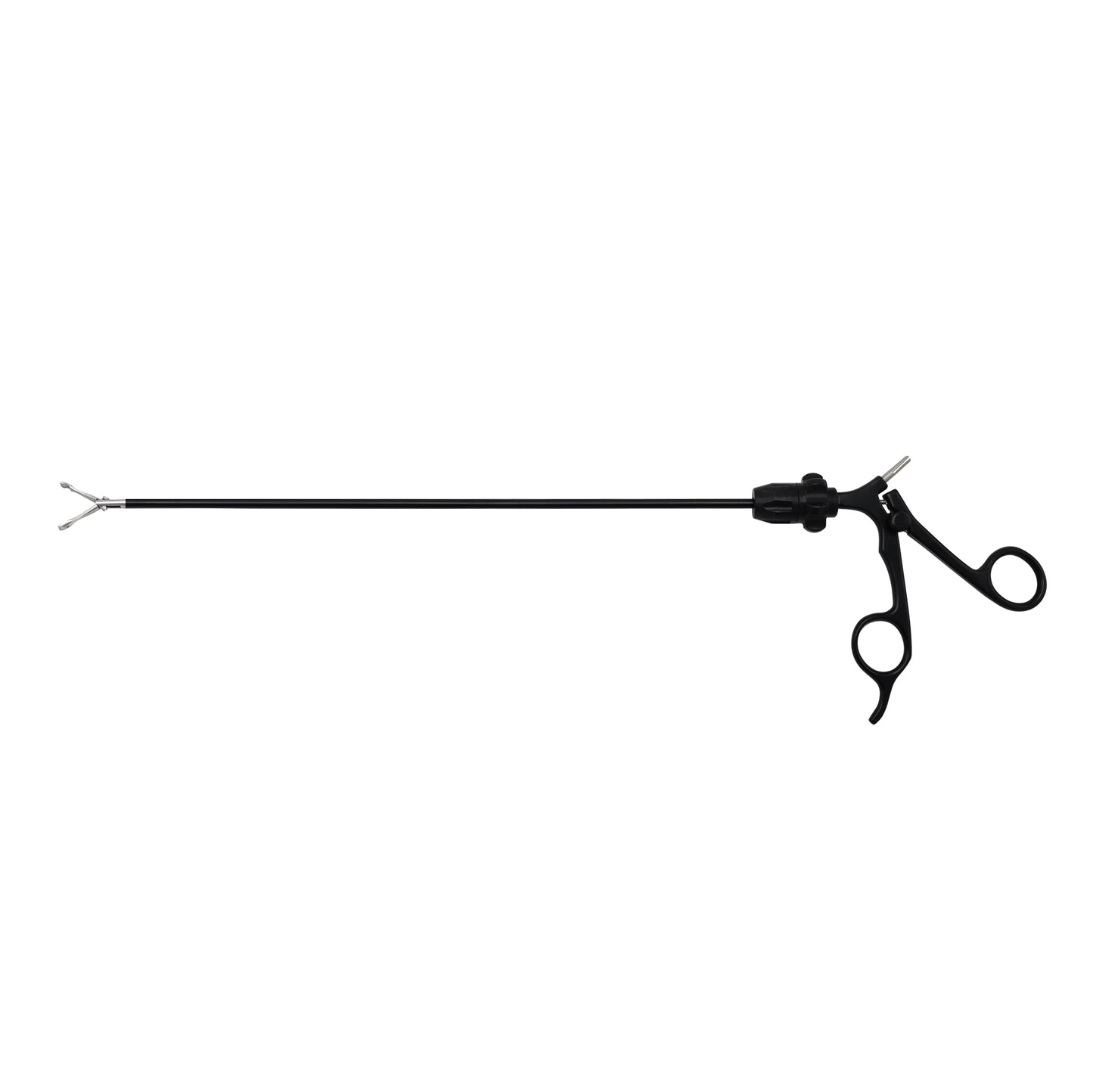 Premium 5mm laparoscopic Metzenbaum scissors featuring a 33cm fully insulated black shaft, an ergonomic non-ratchet plastic ring handle, a rotatable dialing wheel, and a double-action curved cutting tip, isolated against a solid white background.