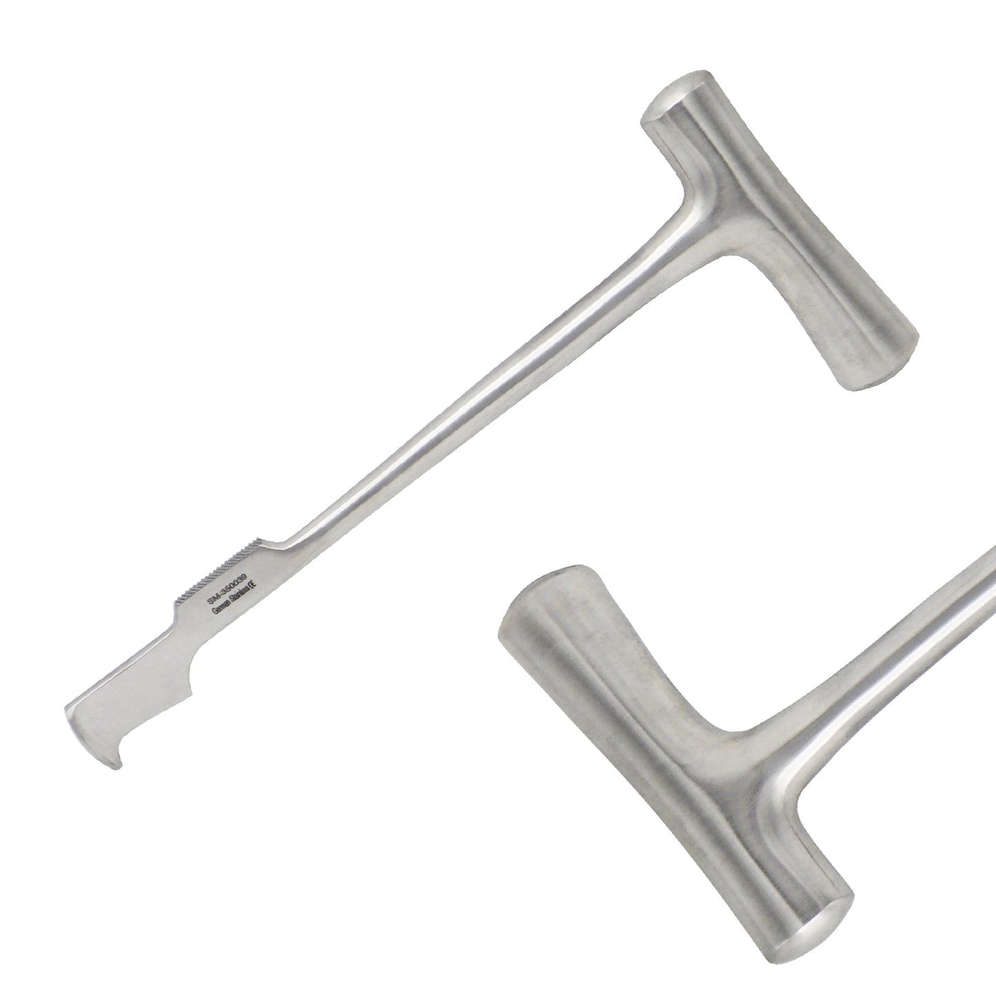 Lebsche sternum chisel surgical instrument with a T-shaped handle and a curved bone-cutting blade tip on a plain white background.