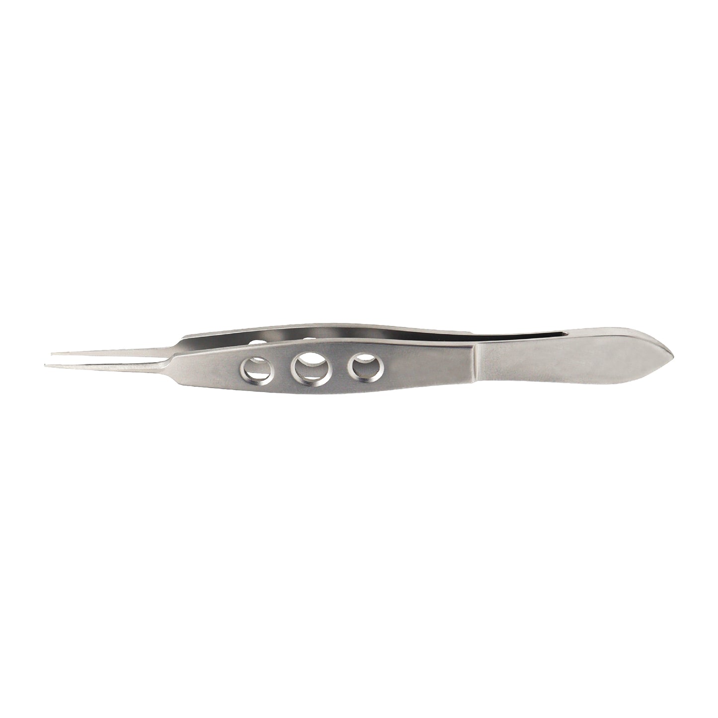 A silver-colored Lehner Capsulorhexis Forceps with curved delicate grasping tips.